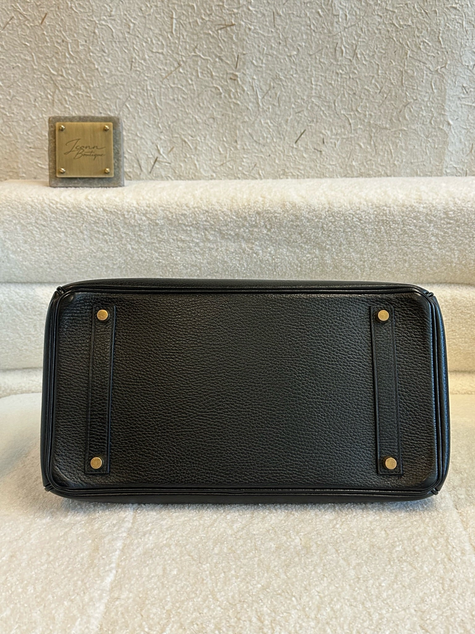 Hermes Birkin 35 Black Ardennes GHW Square F Stamp