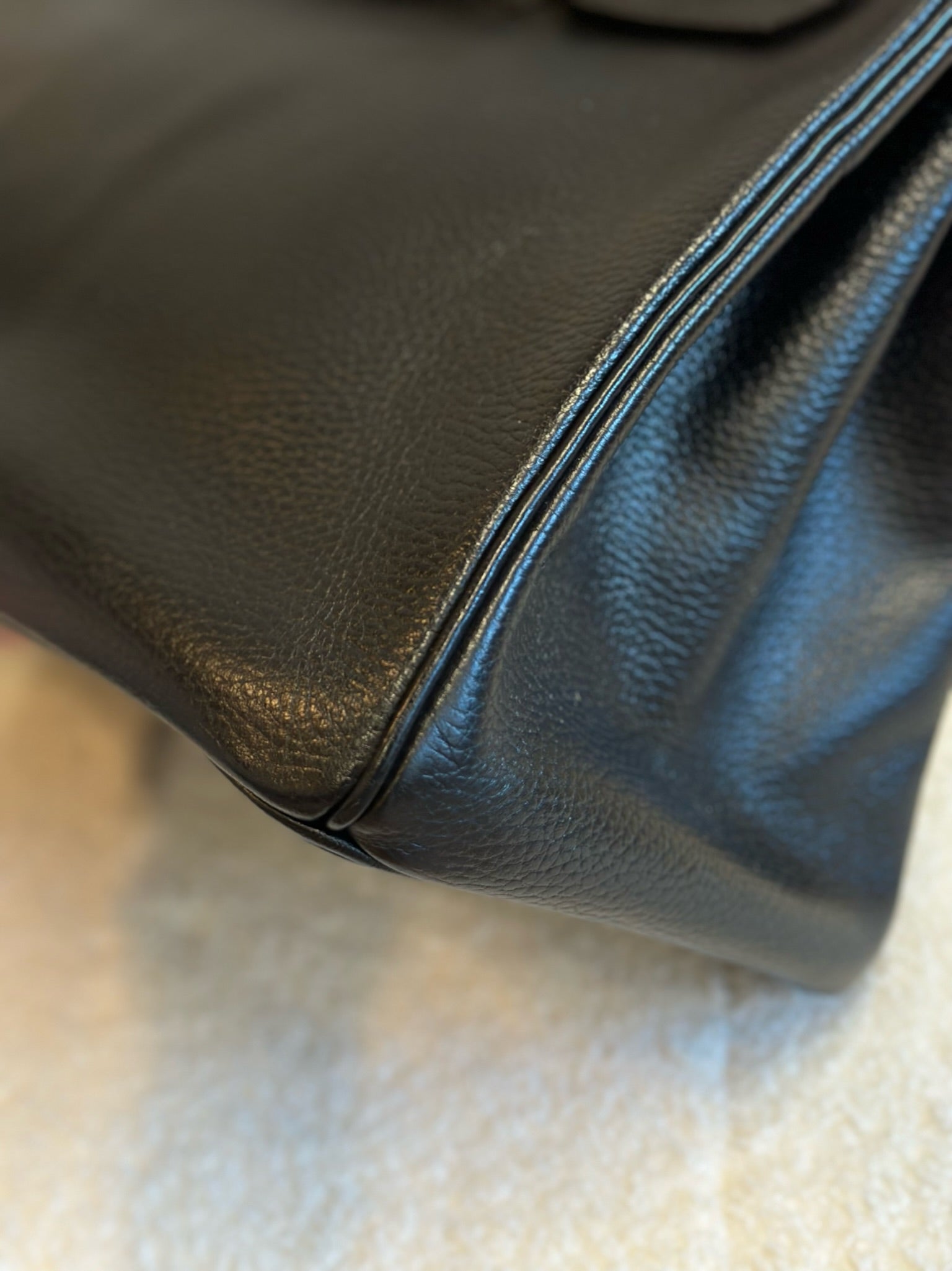 Hermes Birkin 35 Black Ardennes GHW Square F Stamp