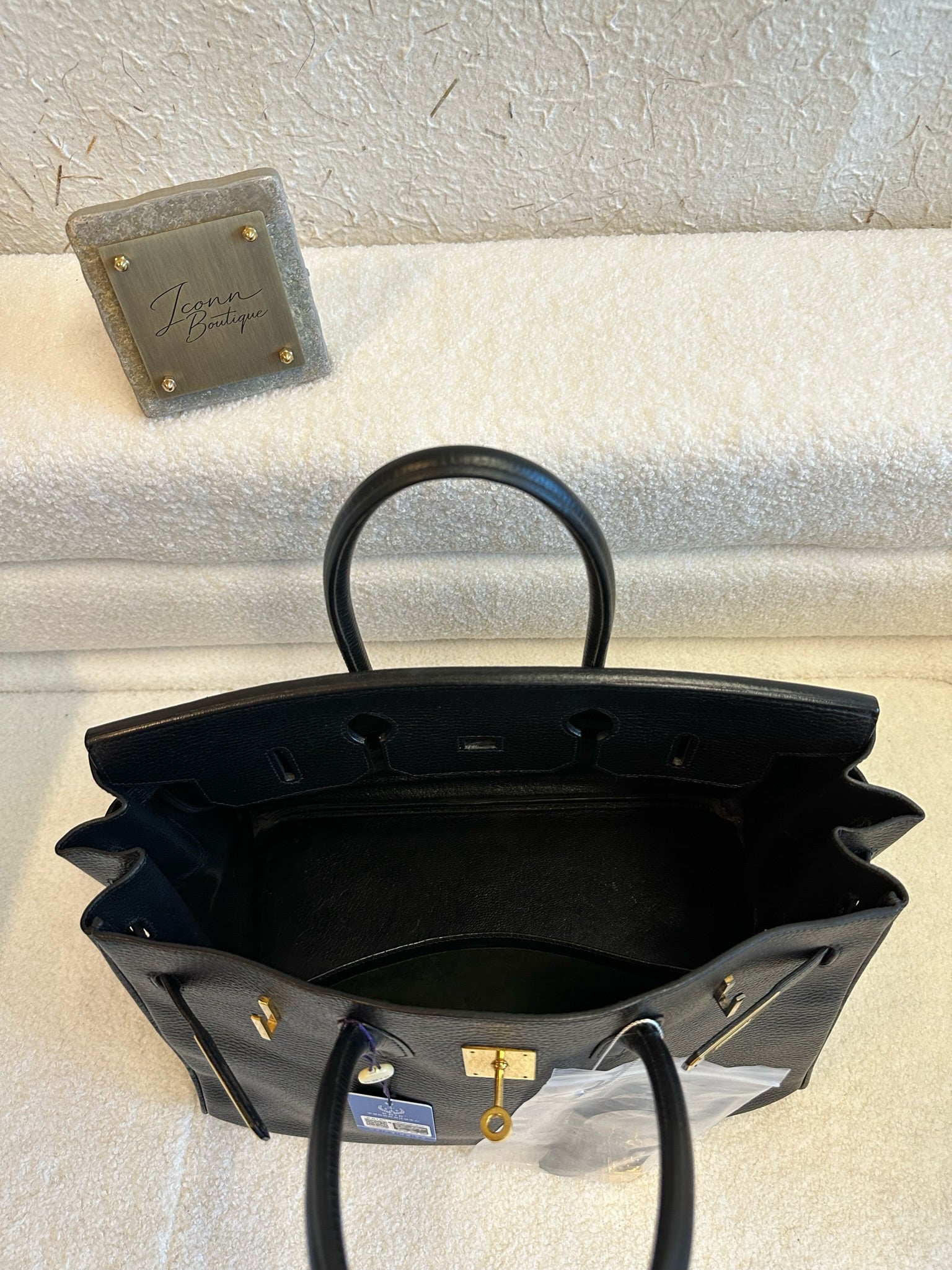 Hermes Birkin 35 Black Ardennes GHW Square F Stamp