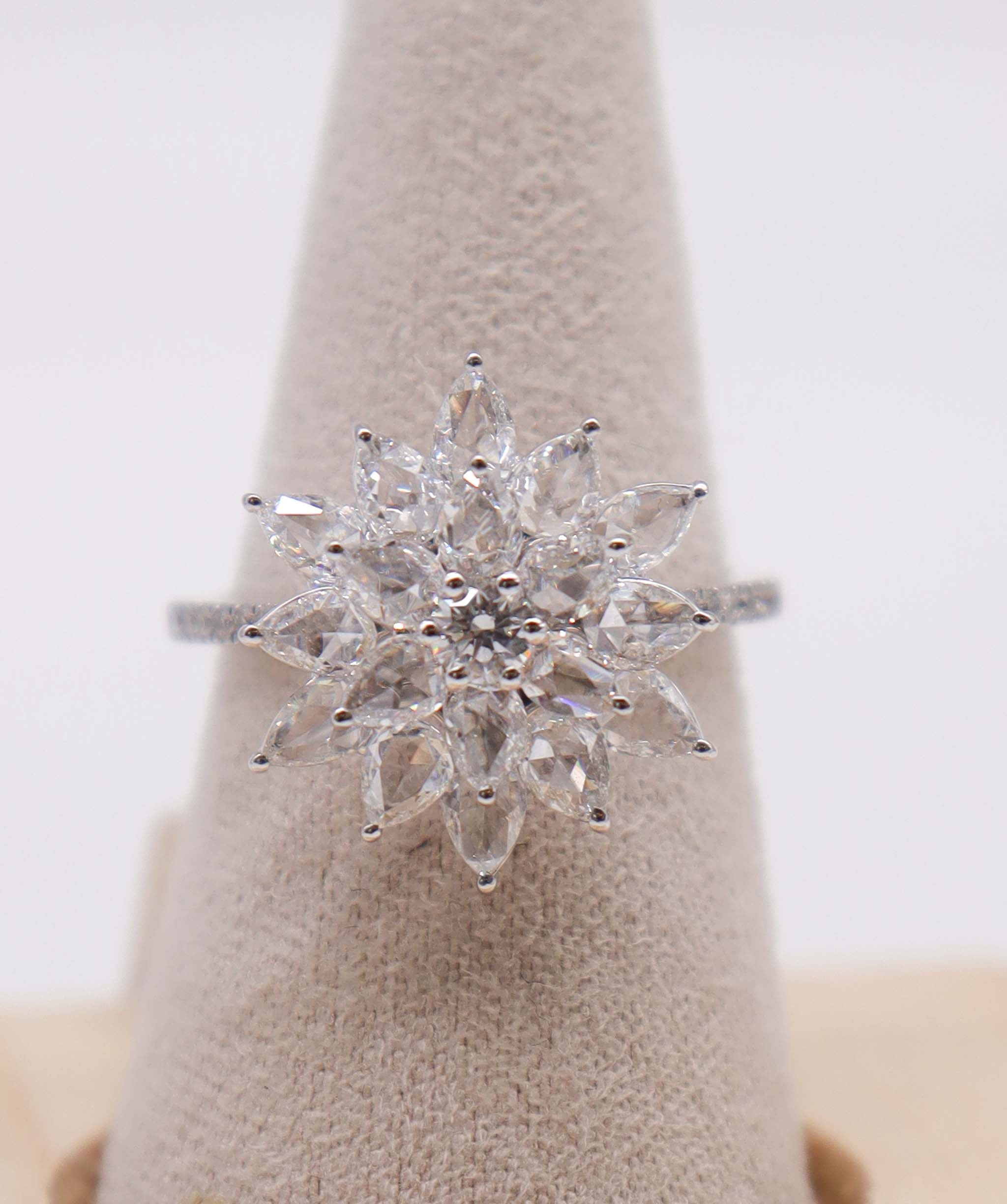High Craftsmanship 1.90ct Rose Cut Diamond Ring White Gold Size 54 R4386