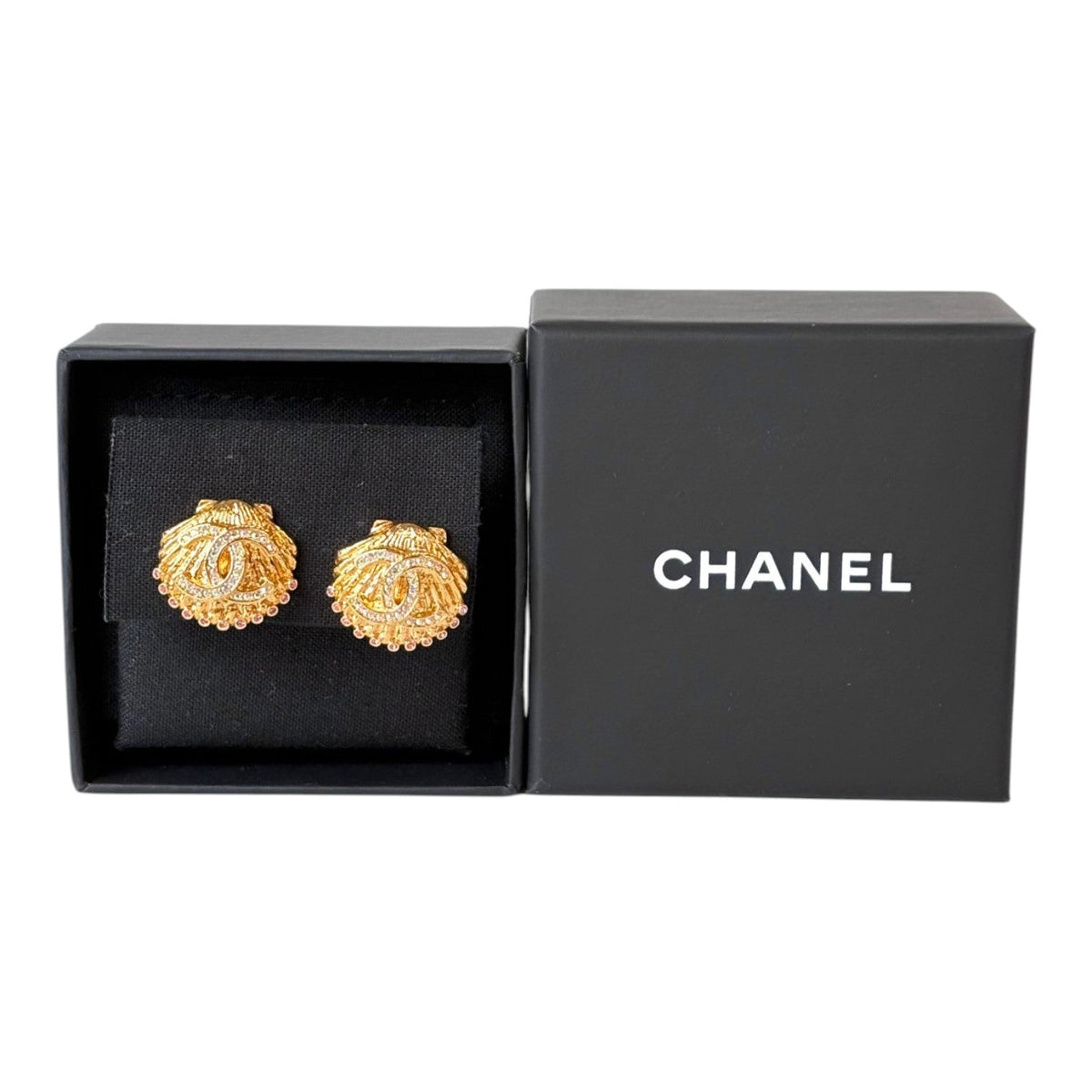Chanel 23C Gold Shell CC Earrings in Box