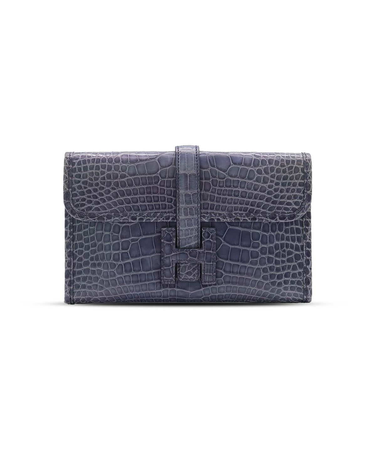 Hermès Bleu Brighton Shiny Mississippi Alligator Mini Jige Clutch DXBS6658