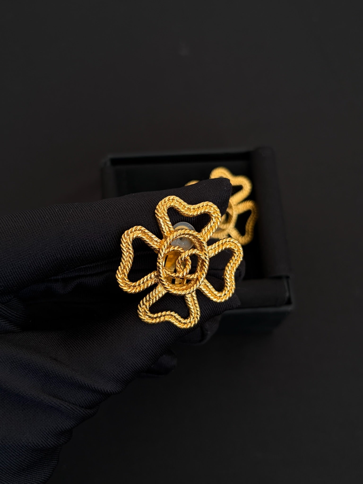 Chanel Gold Four Leaf Clover Cutout CC Ear Clips