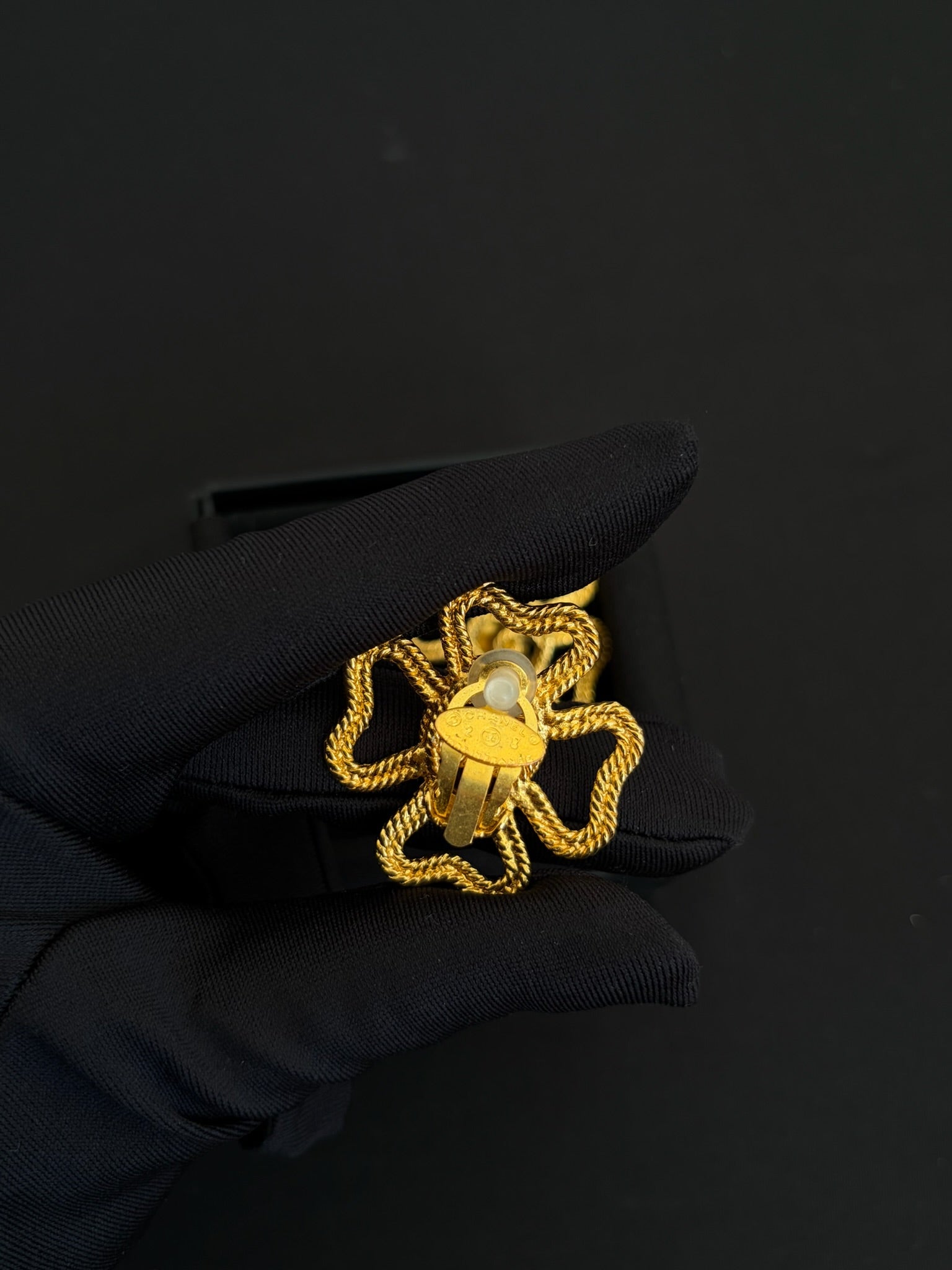 Chanel Gold Four Leaf Clover Cutout CC Ear Clips