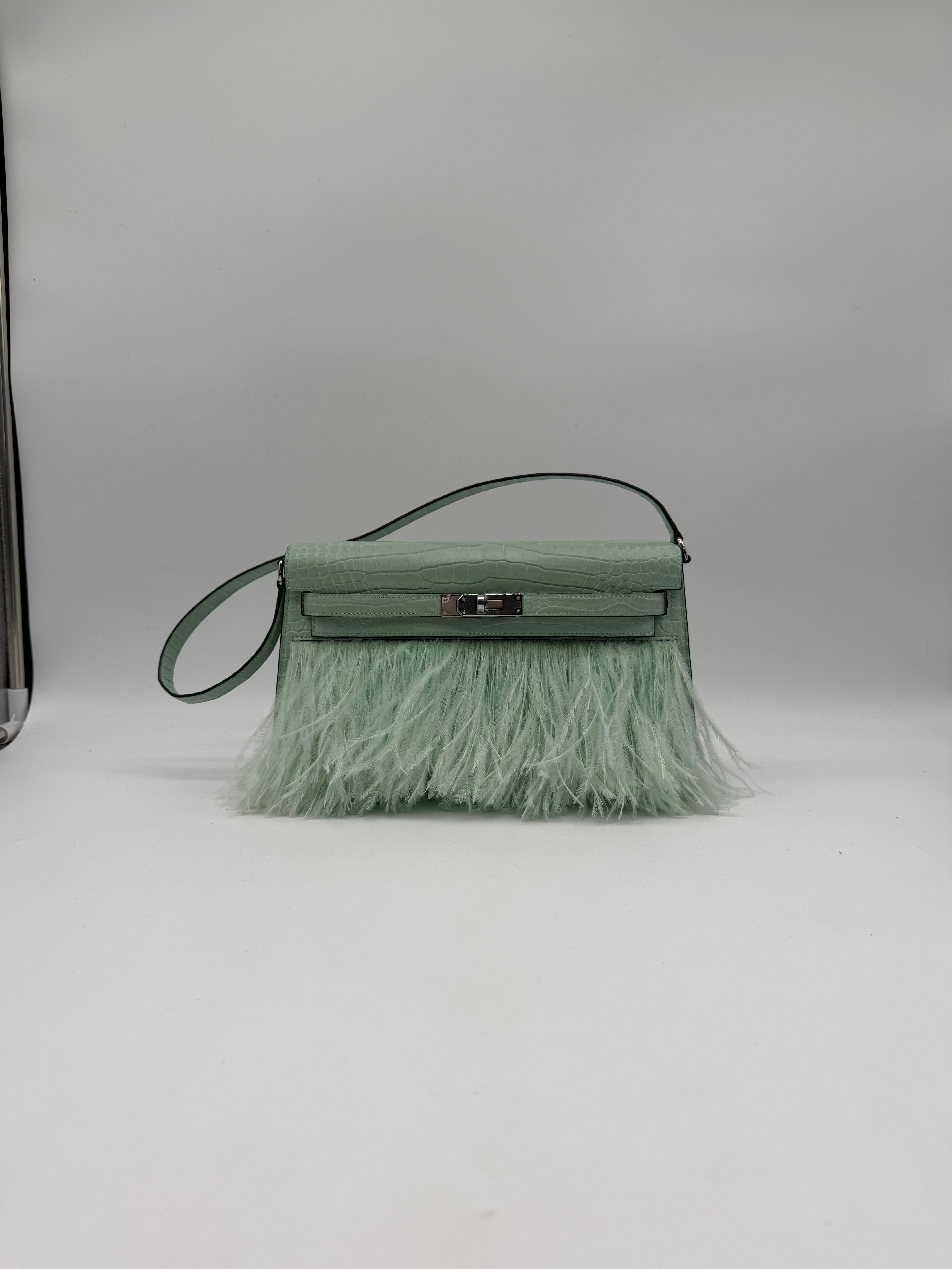 Hermès Kelly Elan Folie Vert Deau Foile Matte Porosus Palladium Hardware