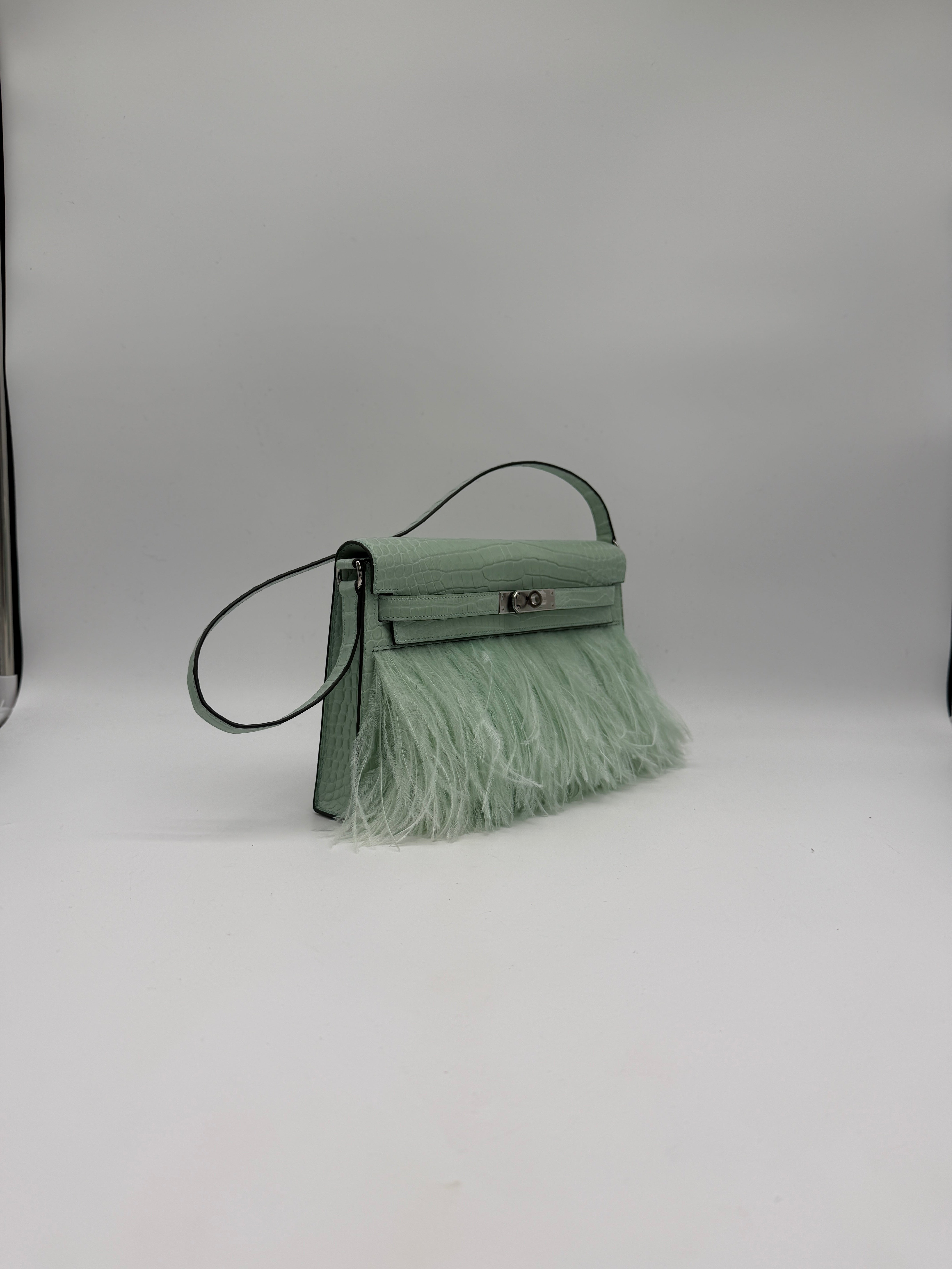 Hermès Kelly Elan Folie Vert Deau Foile Matte Porosus Palladium Hardware