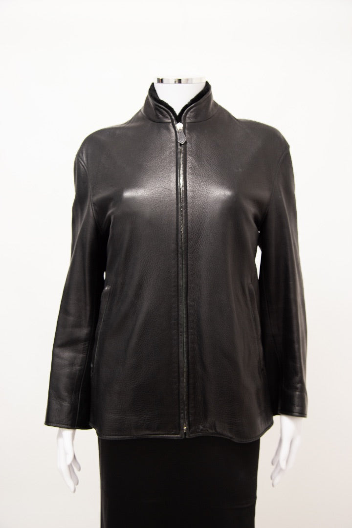 Hermes Detachable Collar Leather Bomber Jacket Black S