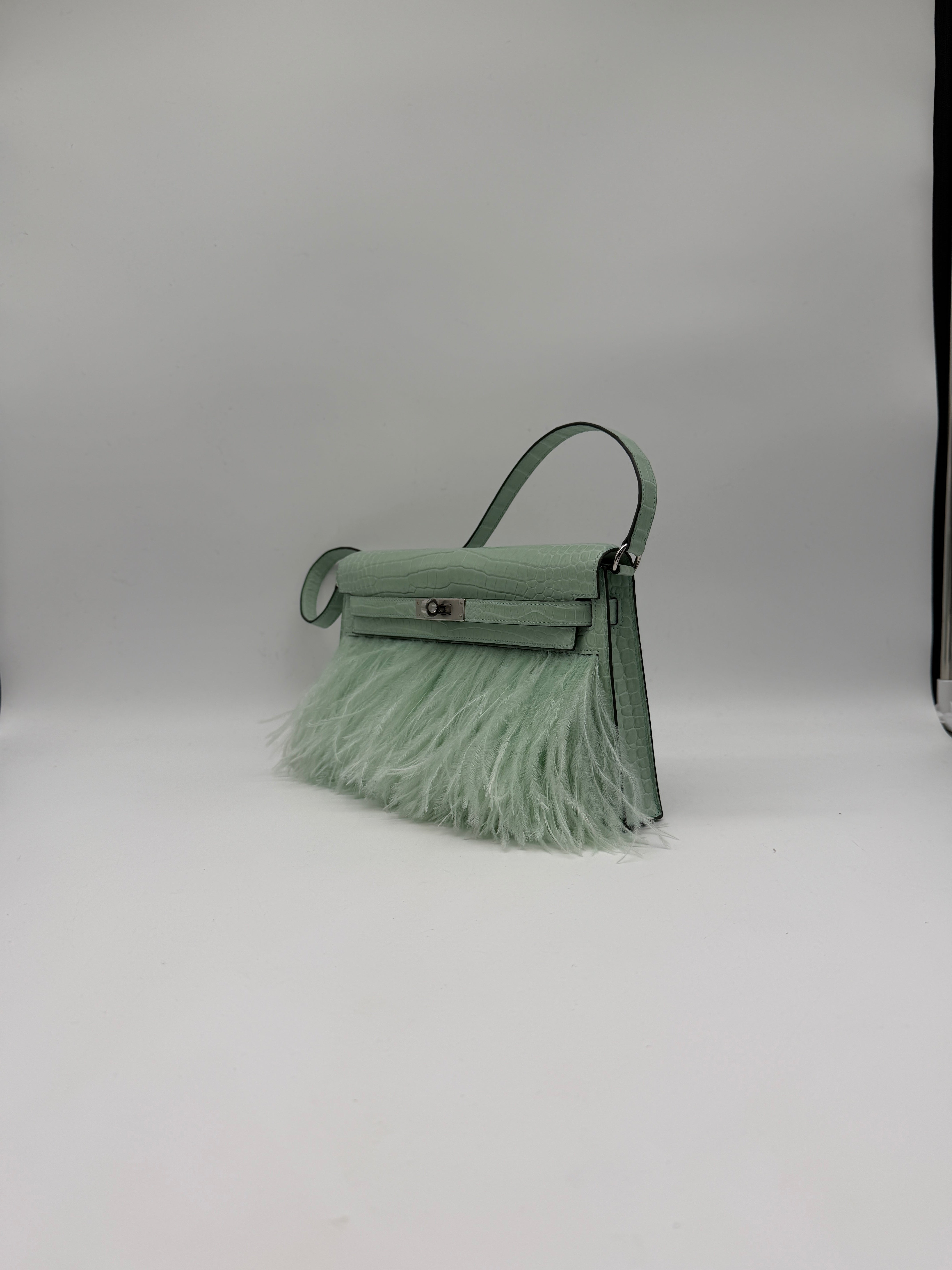 Hermès Kelly Elan Folie Vert Deau Foile Matte Porosus Palladium Hardware