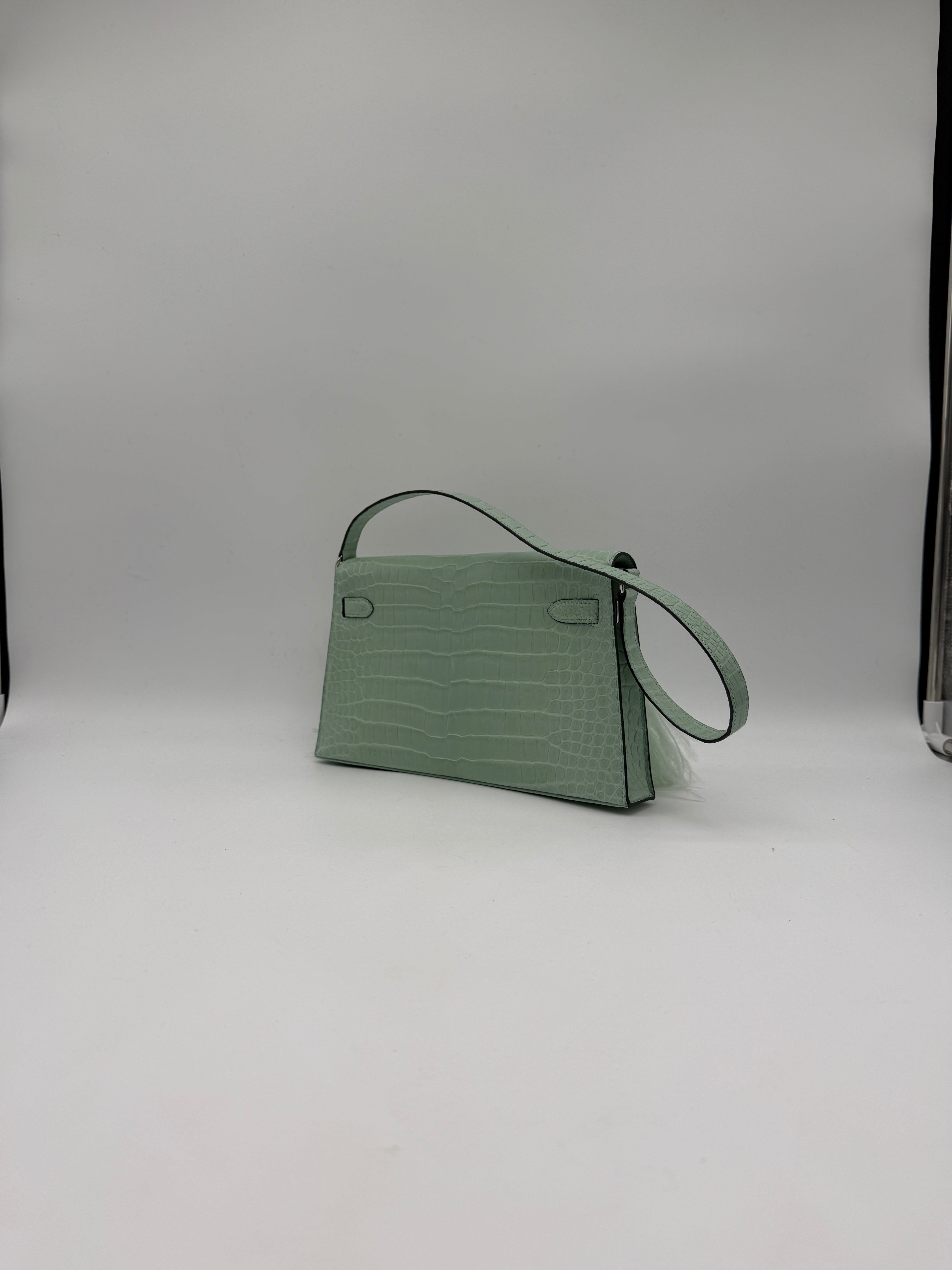 Hermès Kelly Elan Folie Vert Deau Foile Matte Porosus Palladium Hardware
