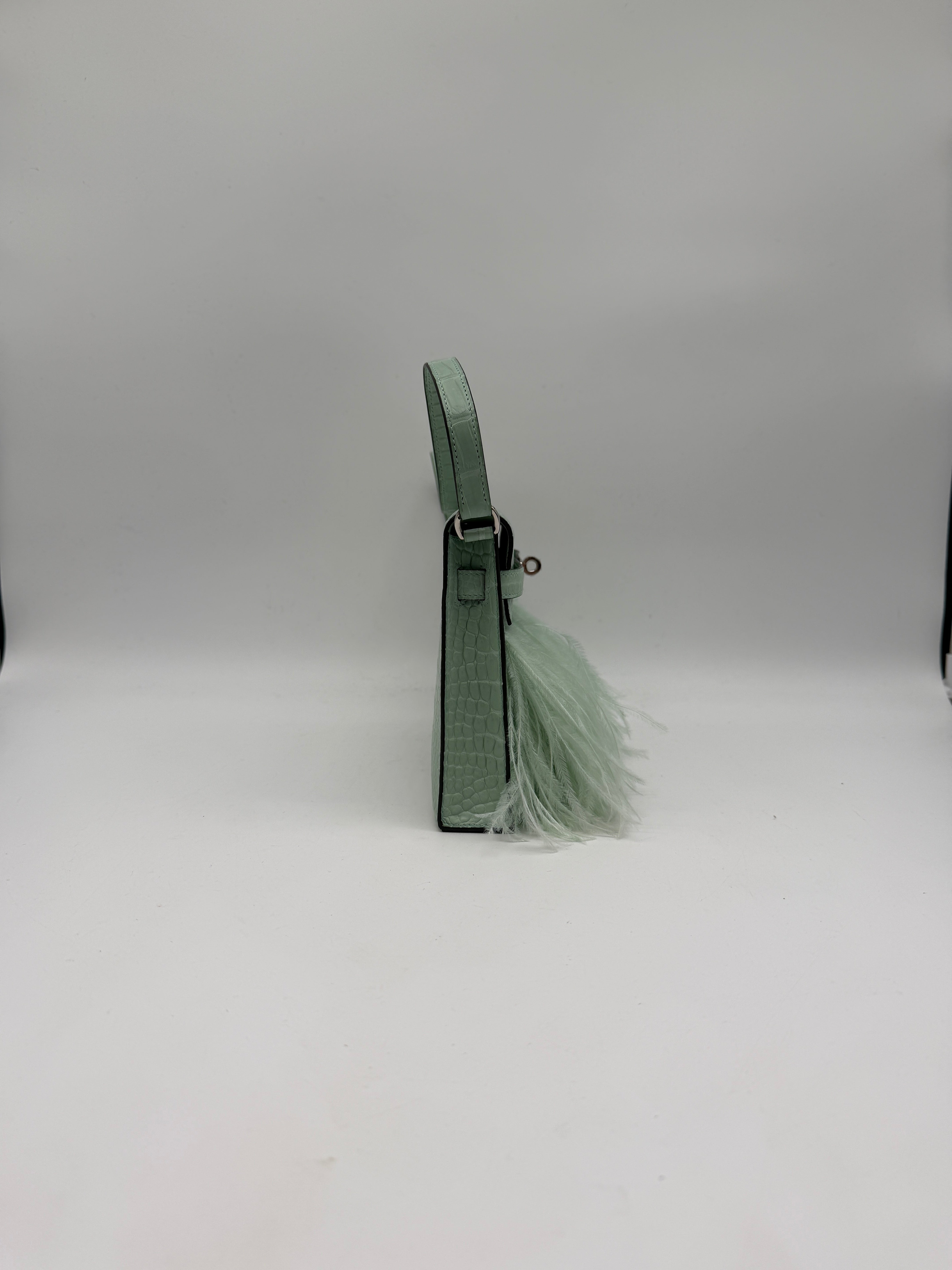 Hermès Kelly Elan Folie Vert Deau Foile Matte Porosus Palladium Hardware