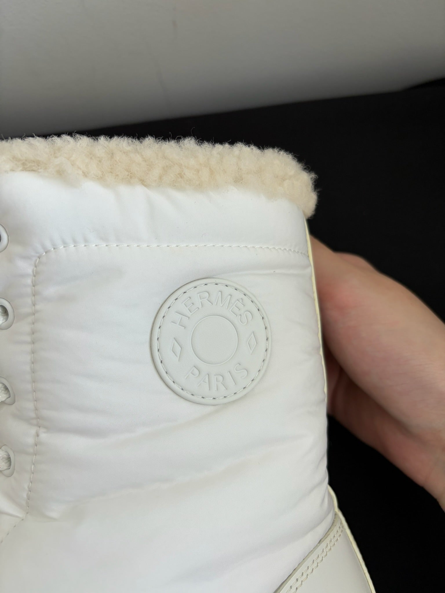 EU38-Hermès White Lace-Up Ankle Boots