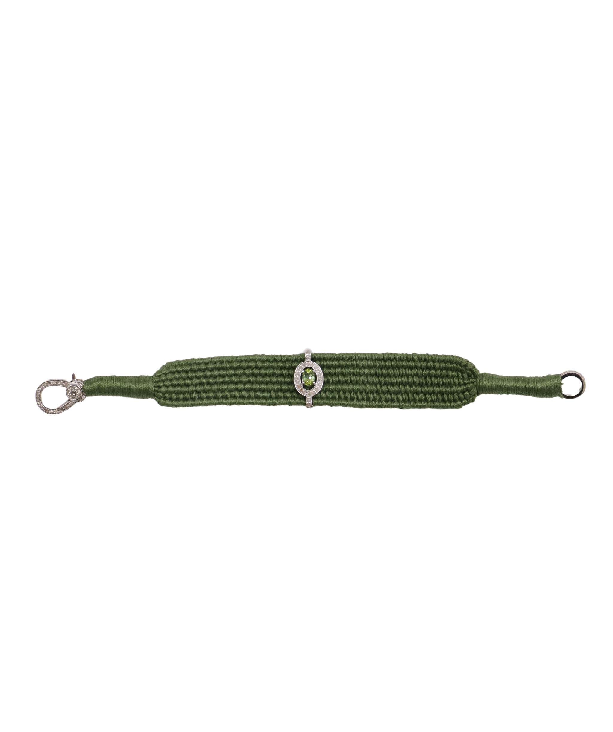 Green Tourmaline & Diamond Olive Thread Friendship Bracelet DXBCD2260