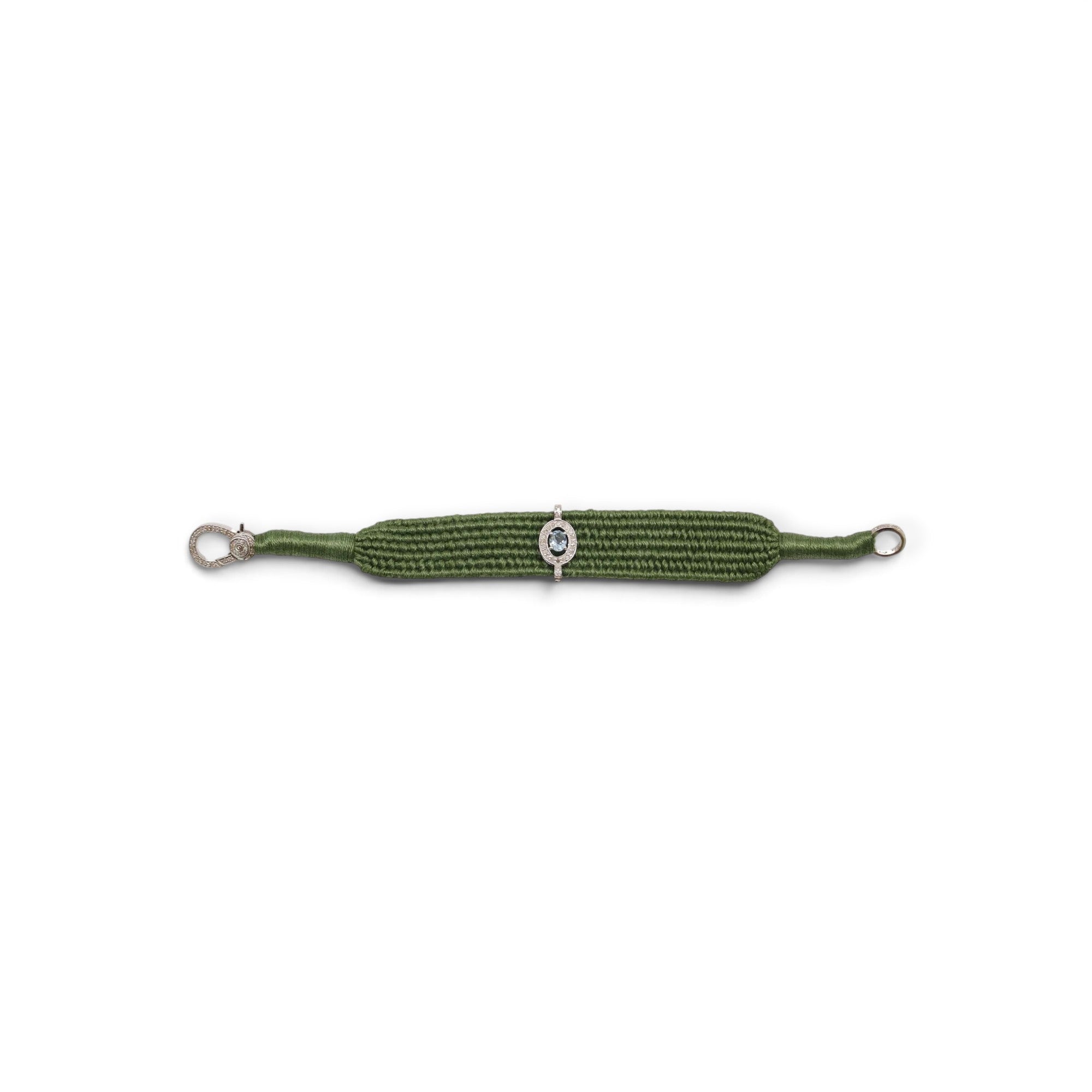 Aquamarine & Diamond Olive Thread Friendship Bracelet DXBCD2258