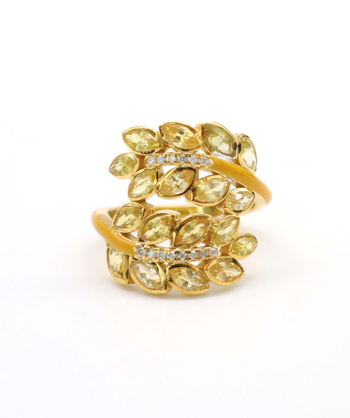 Daphne - 2 crts Citrine and 0.1crts Diamond Leaf Ring HOA015
