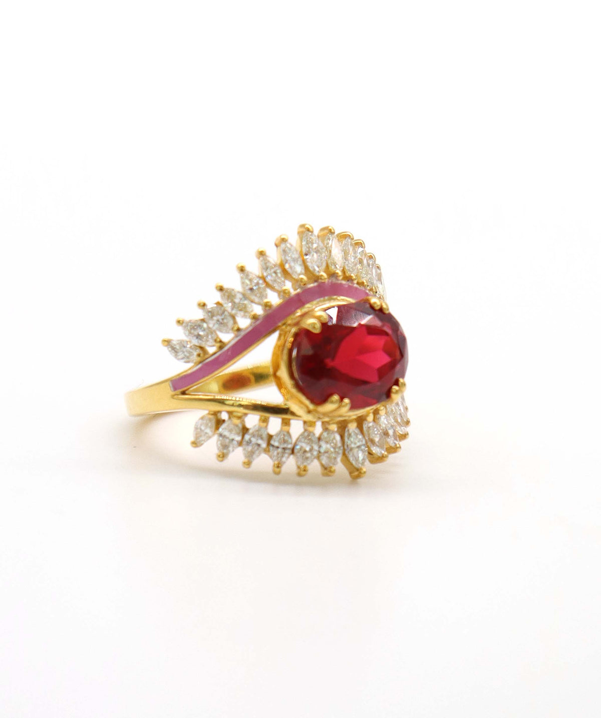 Mati - 3crts Red Garnet and 0.8crts Diamond Oval Eye Ring HOA014