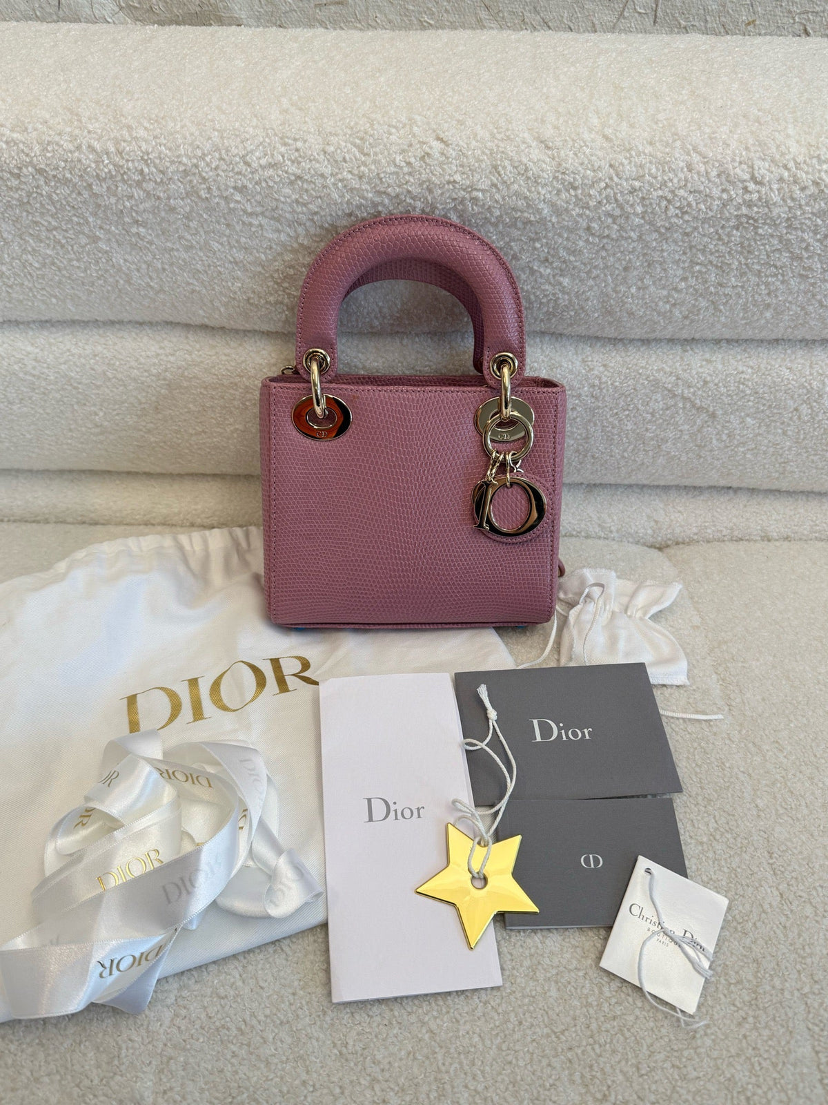 Christian Dior Mini Lady Dior Lizard - Pink Purple