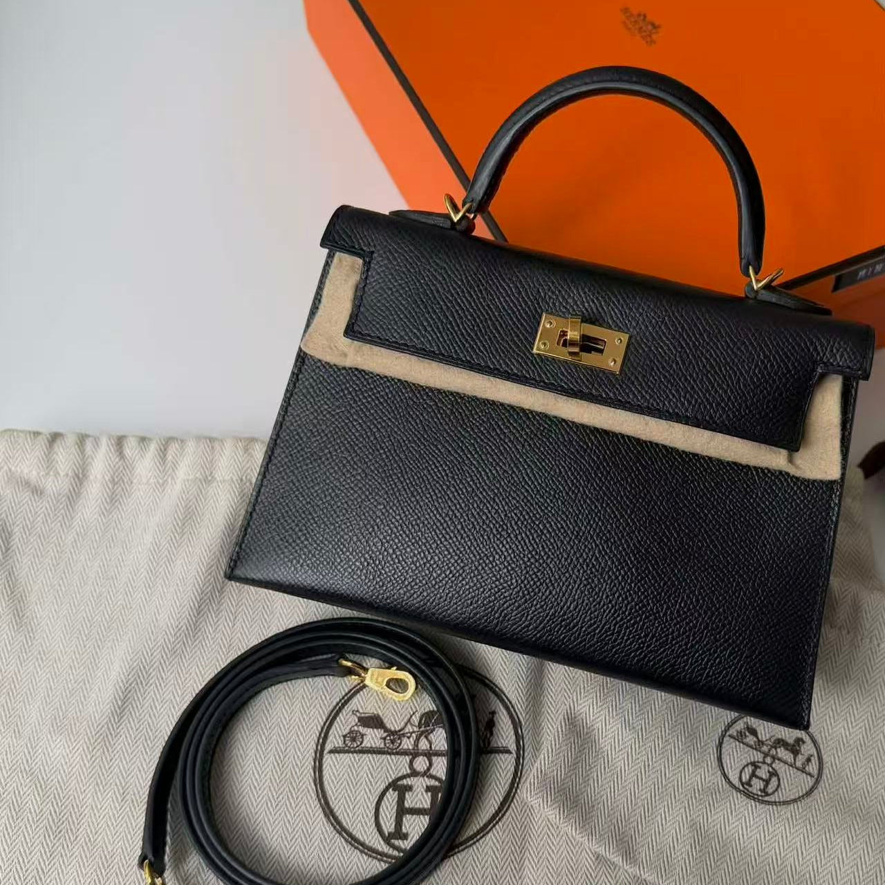 Hermès Mini Kelly 20 Black Epsom Leather Gold Hardware