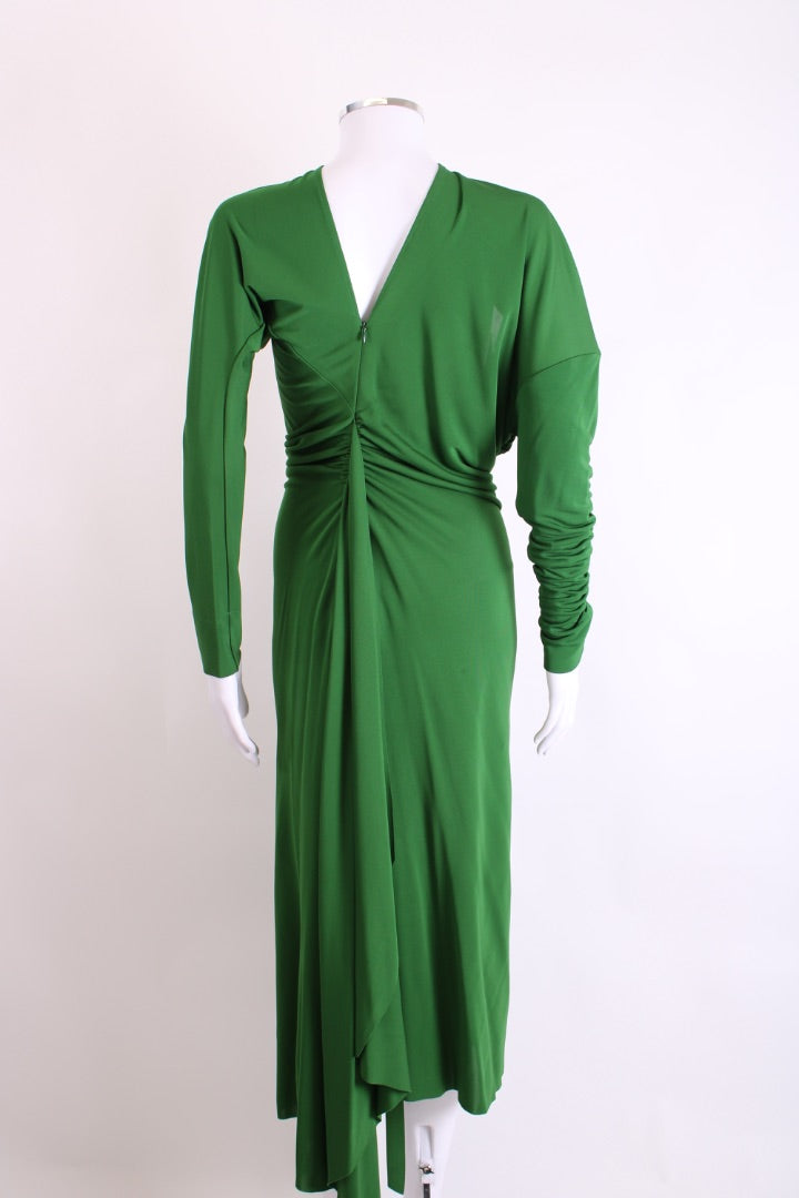 Victoria Beckham L/S Ruched Slashed Neck Dress Green S