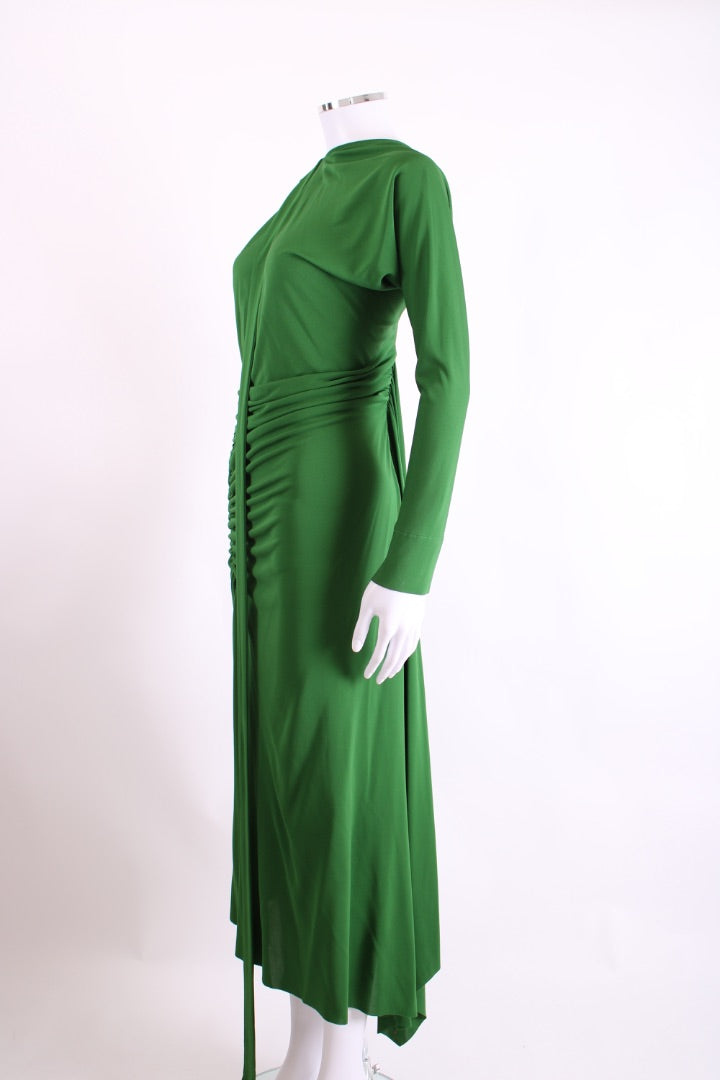 Victoria Beckham L/S Ruched Slashed Neck Dress Green S
