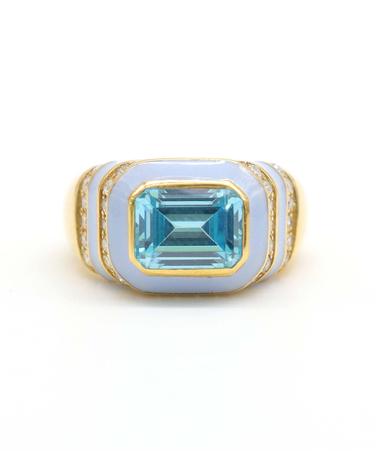 Kyma - 1.65crts Blue Topaz and 0.4crts Diamonds Emerald Dome Signet Ring