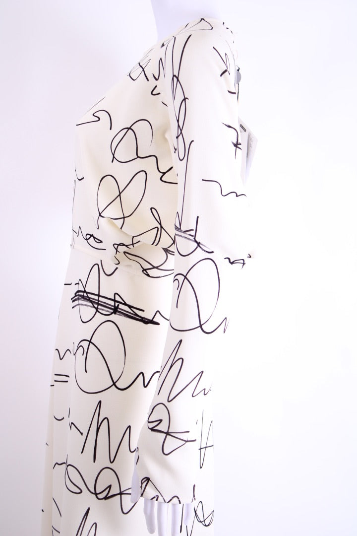 Victoria Beckham Scribble Print Crepe Dress White/ Black 10