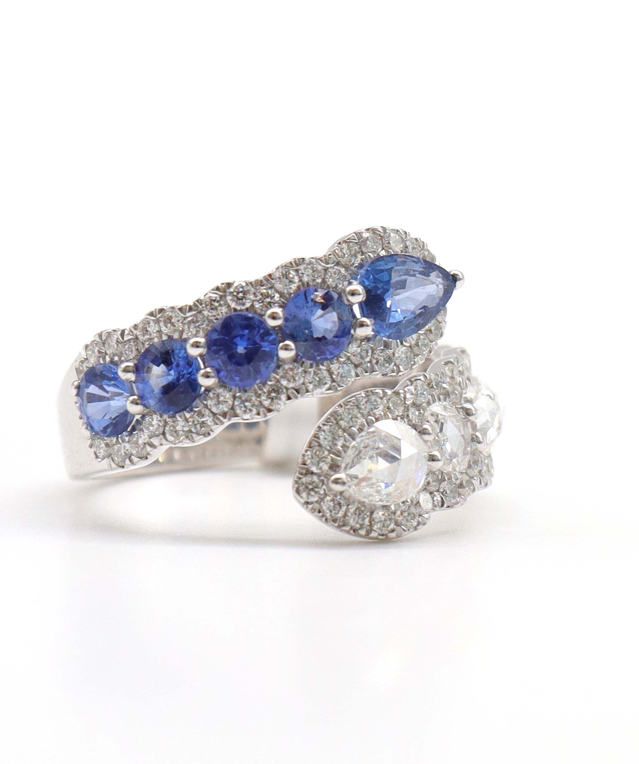 2.59ct SMALL DIAMONDS BLUE SAPPHIRE PEAR FULL CUT (H) RING R4469