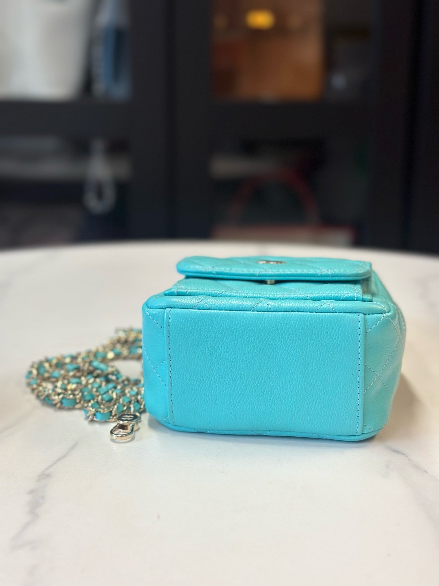 Chanel Caviar Skin Turquoise Mini Backpack Blue Leather