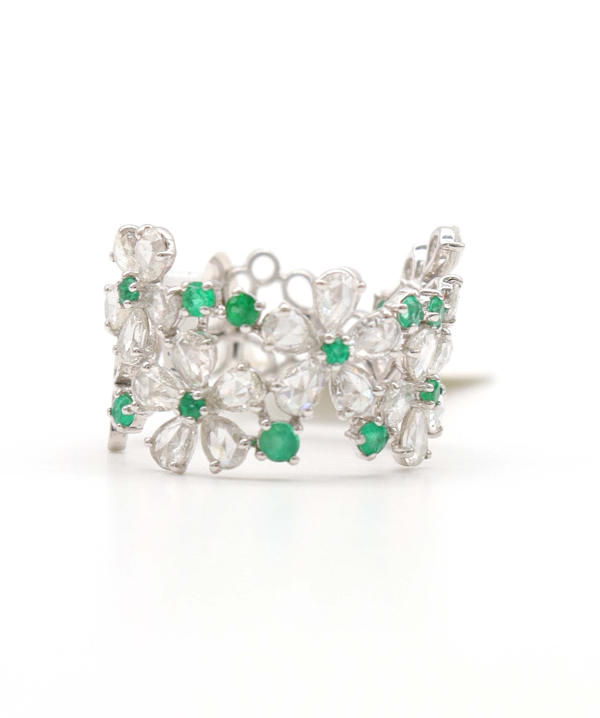 2.31ct EMERALD SD WHITE PEAR ROSECUT RING R3708