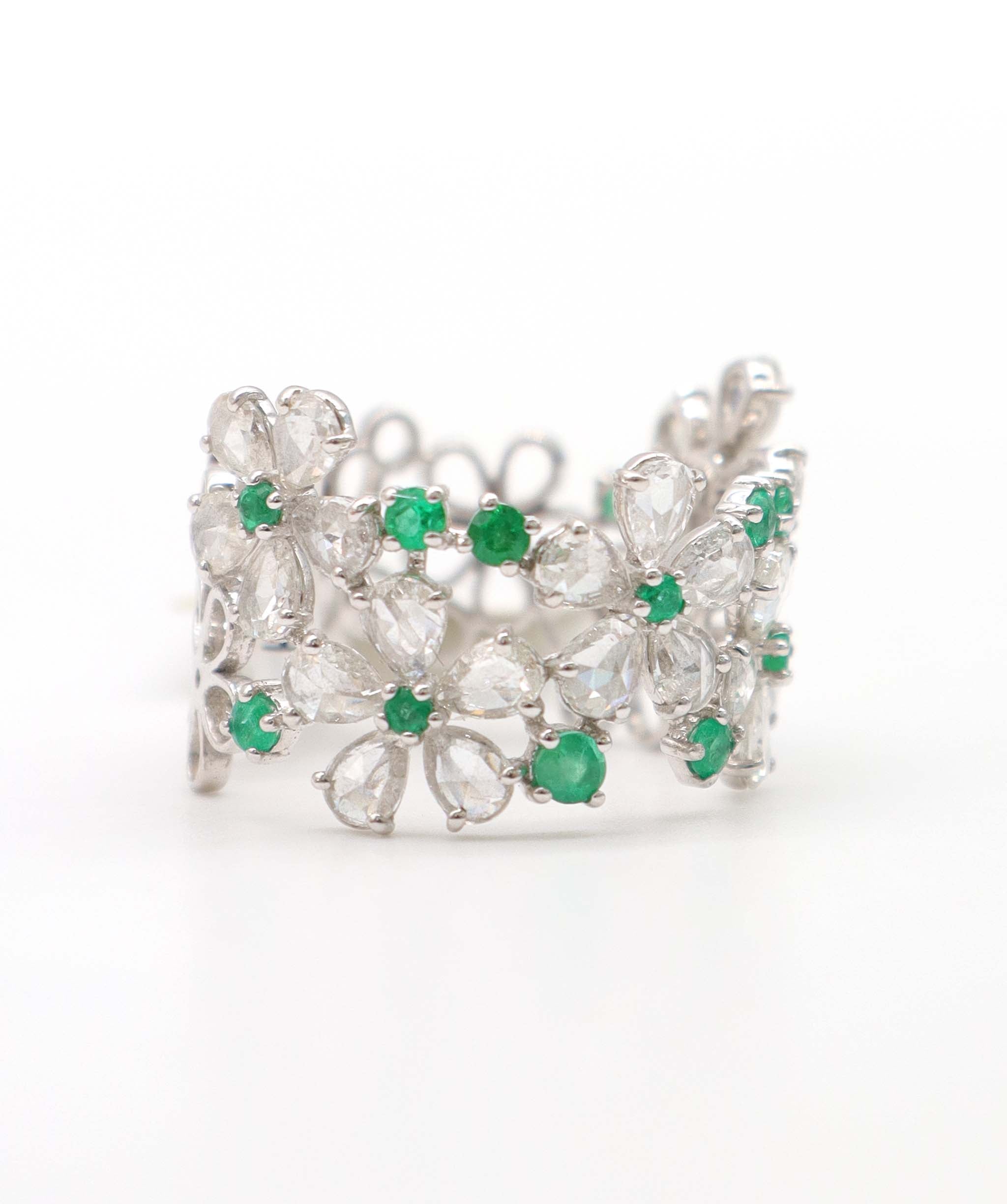 2.31ct EMERALD SD WHITE PEAR ROSECUT RING R3708