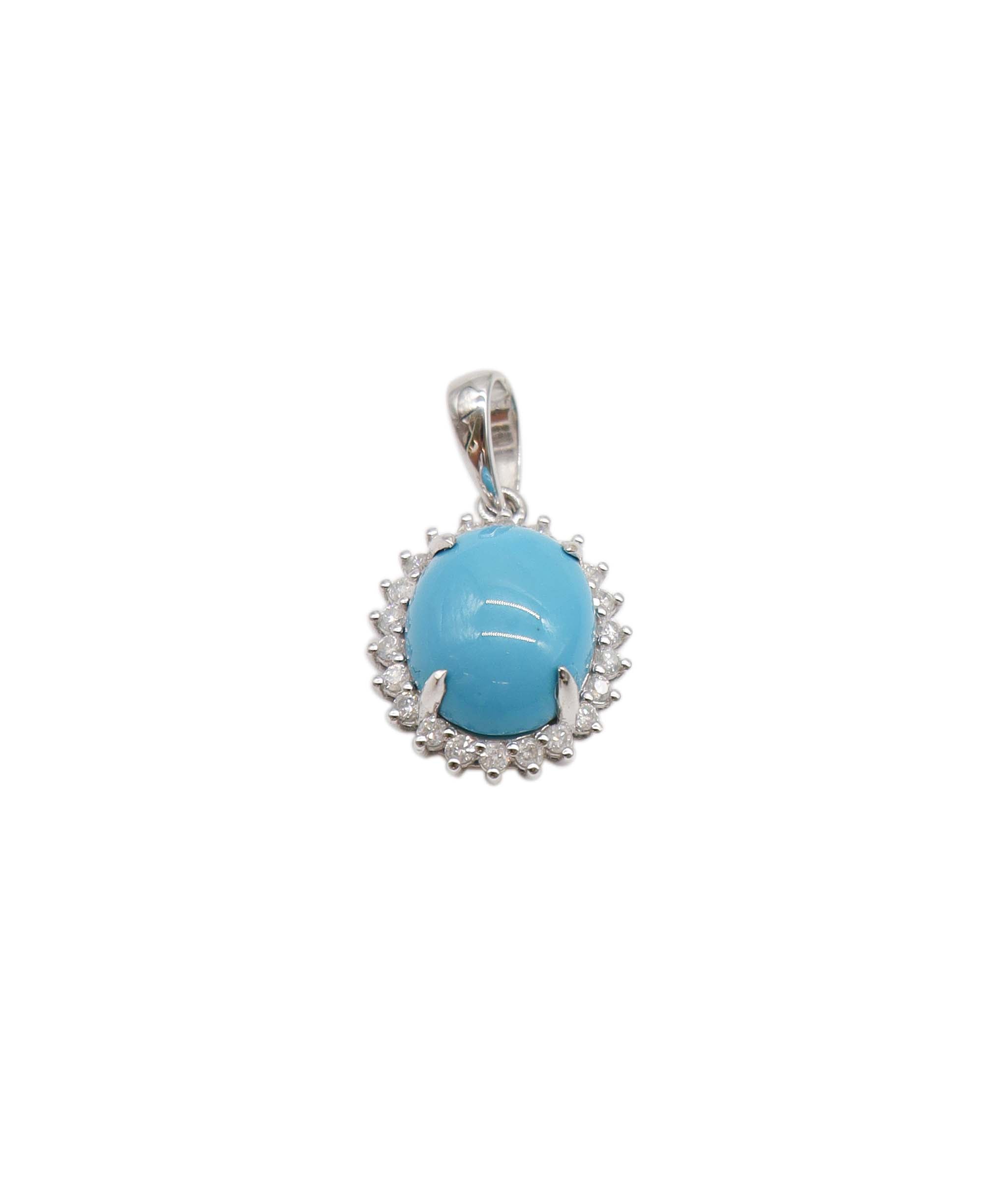 Turquoise Oval halo pendant WG 1.9ct DXBS0909