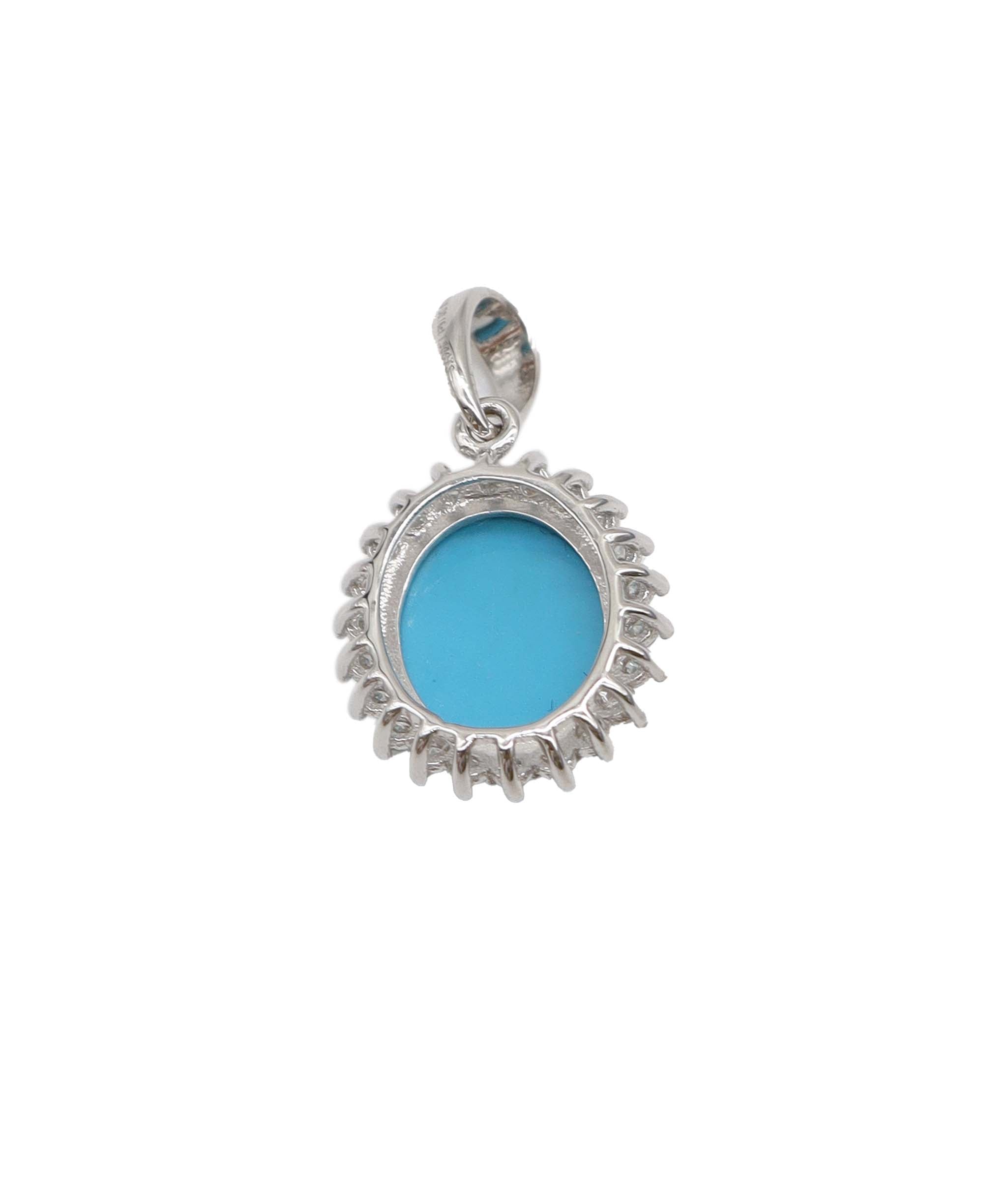 Turquoise Oval halo pendant WG 1.9ct DXBS0909