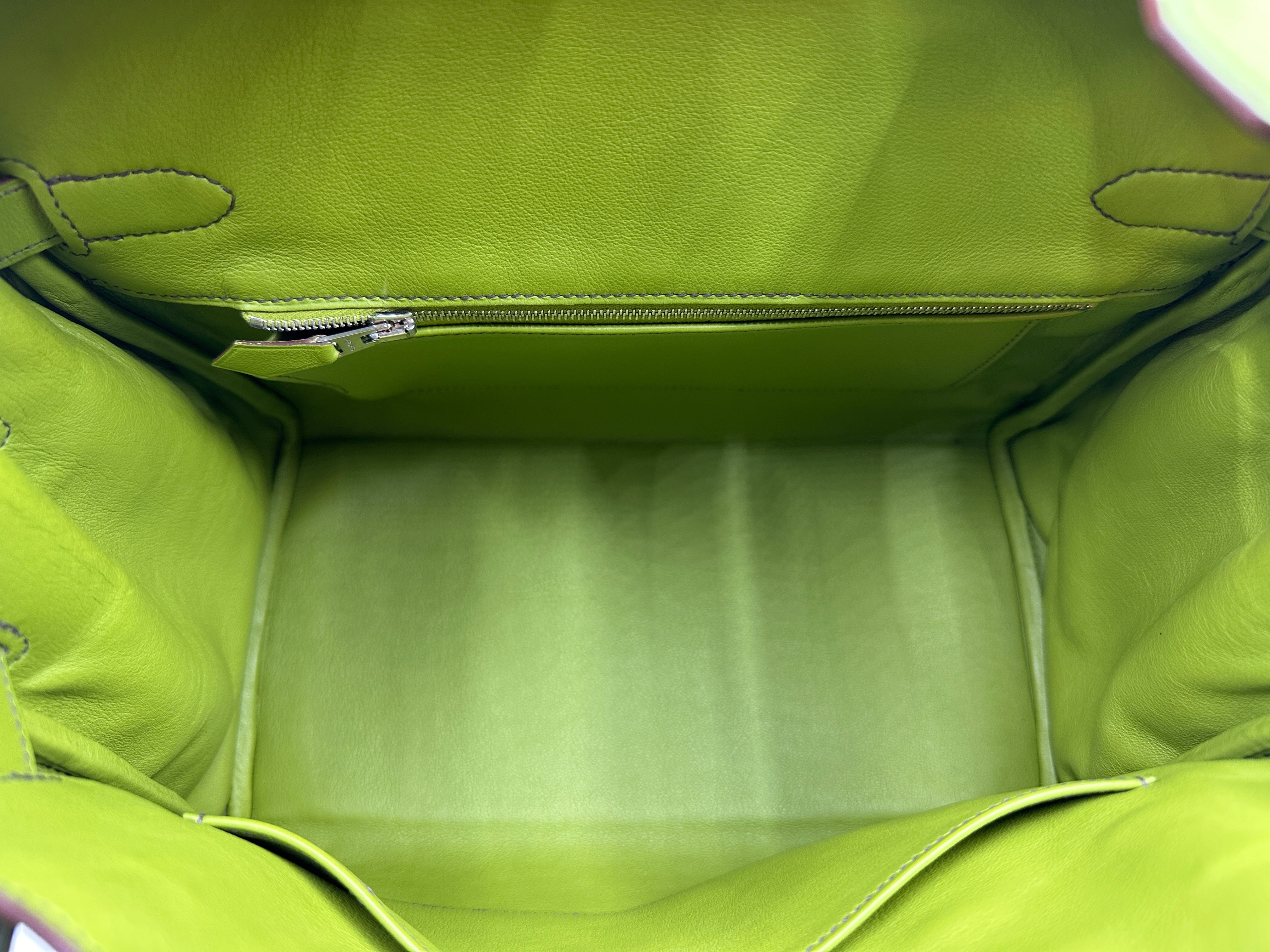 *LONDON LOCATED* PRELOVED HERMÈS BIRKIN 30CM VERT ANIS Swift Leather and Denim Toile with Palladium Hardware