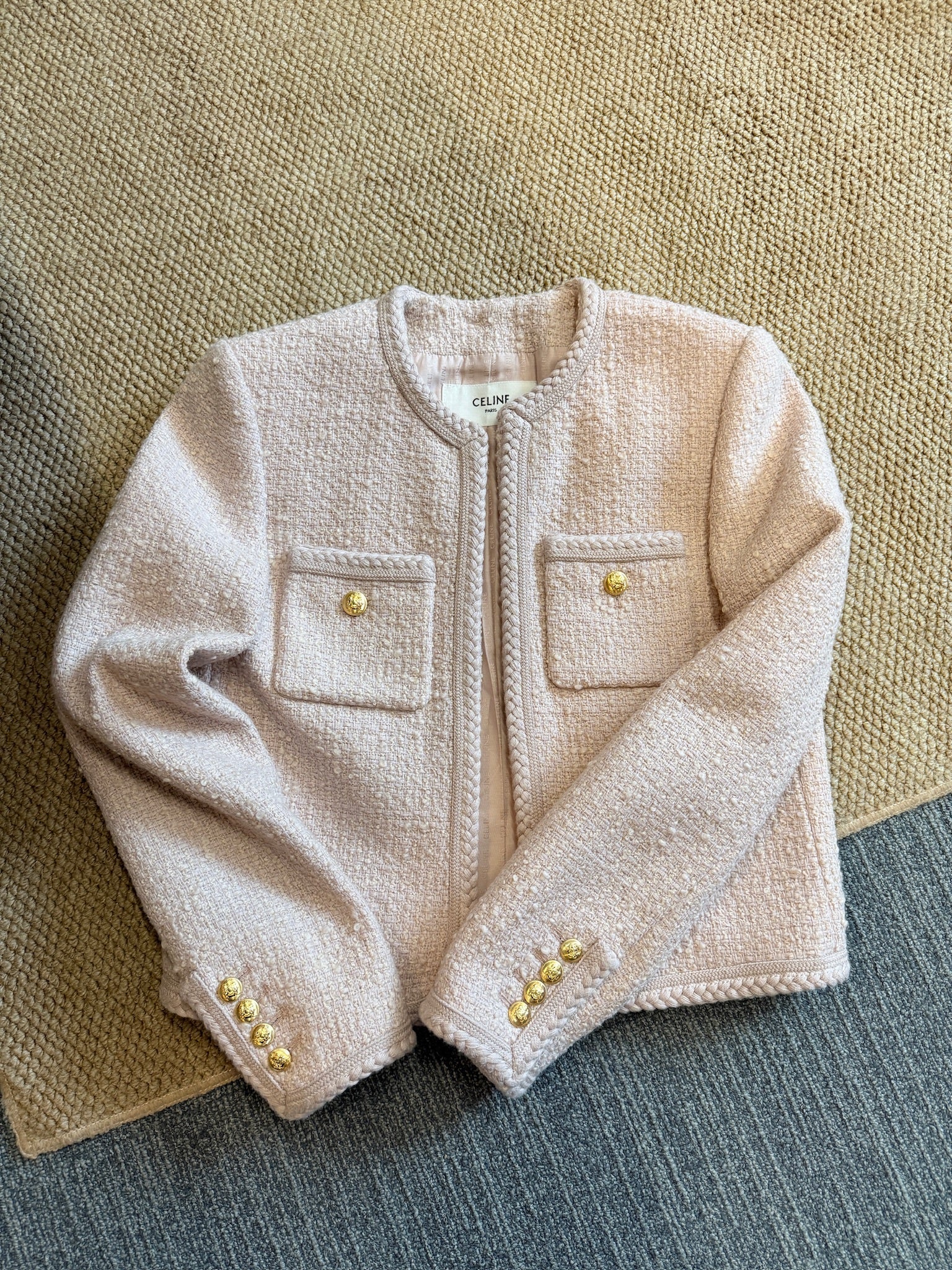 CELINE Tweed Jacket Blush Pink-Size 34