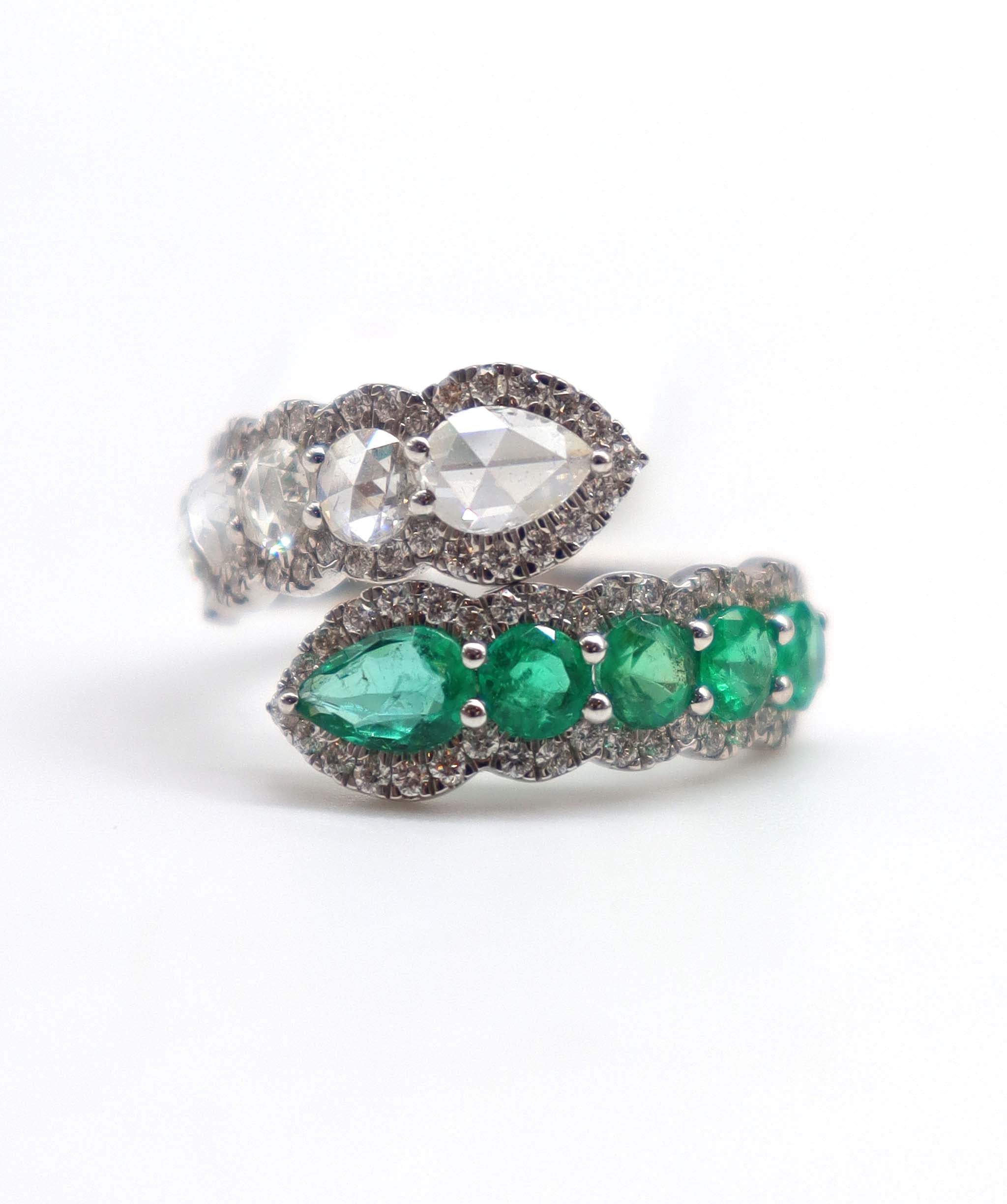 PEAR SHAPE ROSECUT WHITE ROSECUT SMALL DIAMONDS EMERALD PEAR FULL CUT EMERALD ROUND FULL CUT  R3790