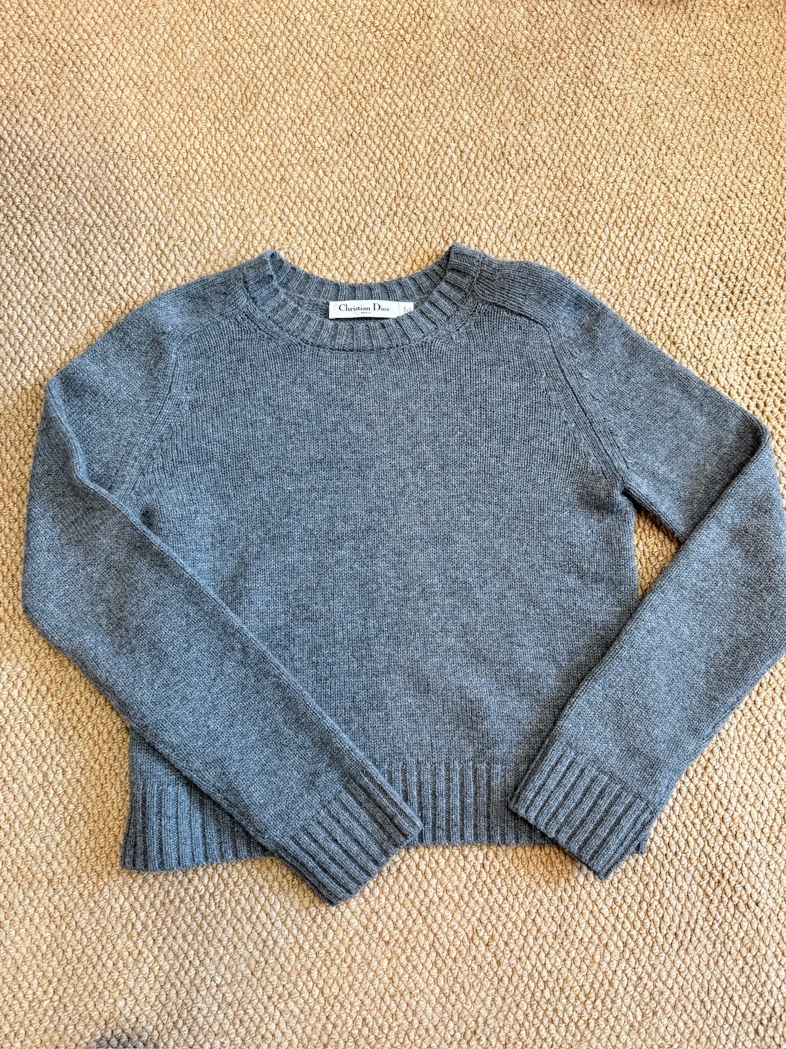 Christian Dior Grey Cashmere Knit/Logo Embroidered Sweater- Size FR34