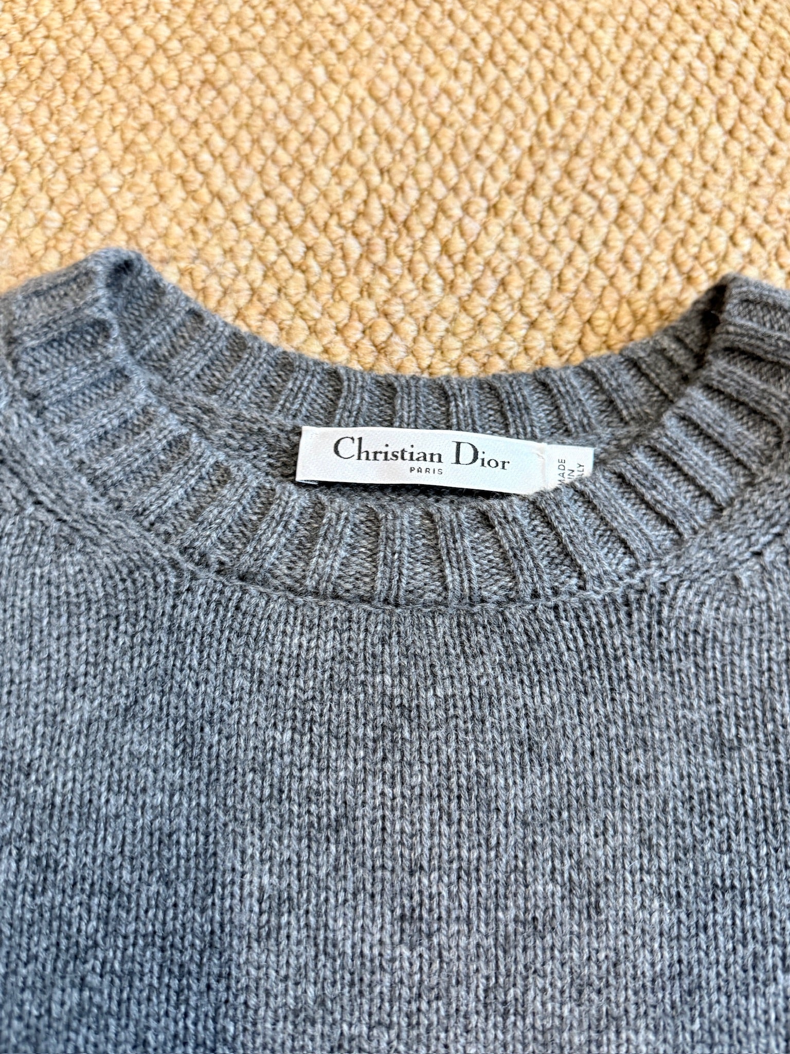 Christian Dior Grey Cashmere Knit/Logo Embroidered Sweater- Size FR34
