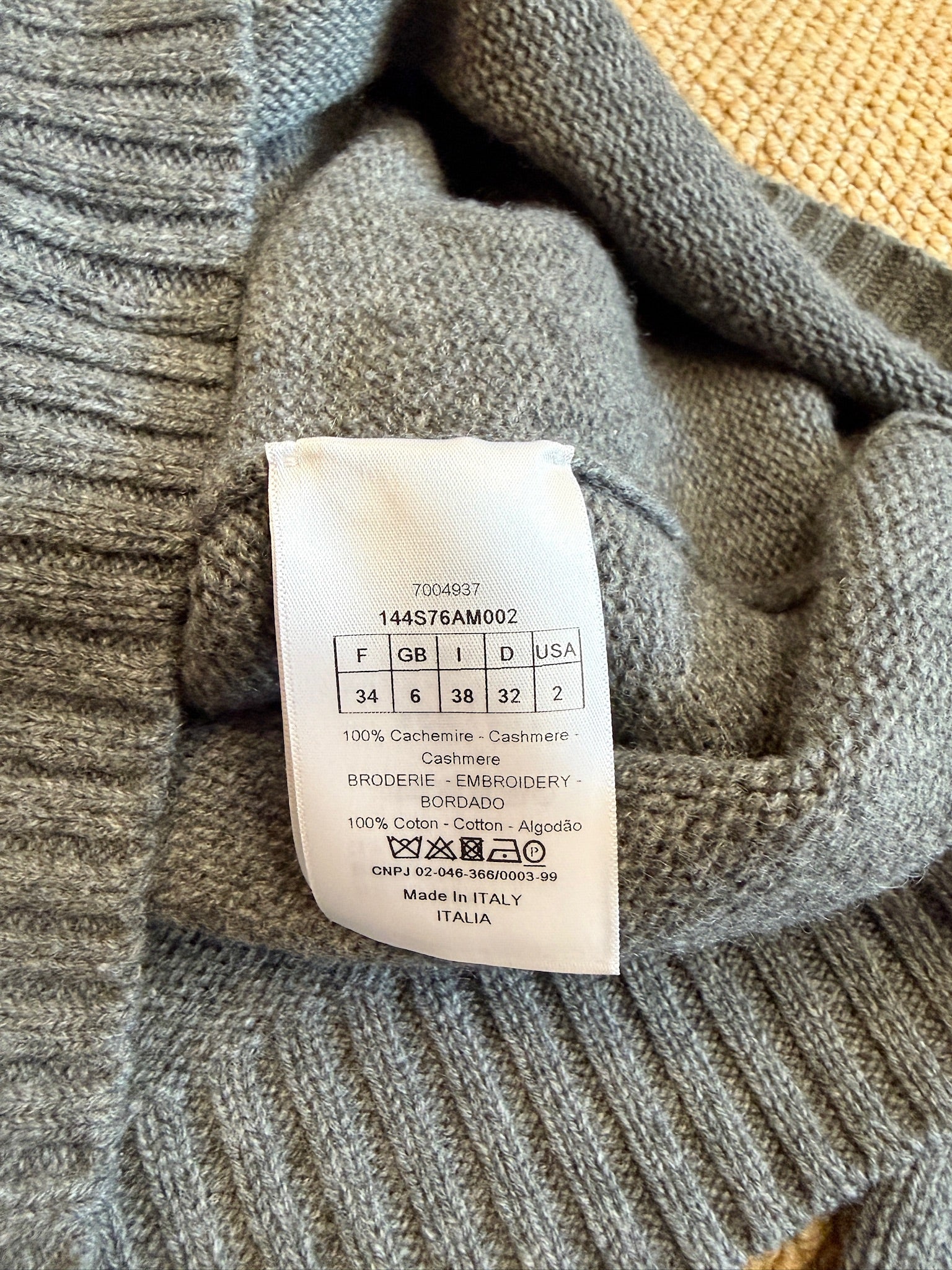 Christian Dior Grey Cashmere Knit/Logo Embroidered Sweater- Size FR34