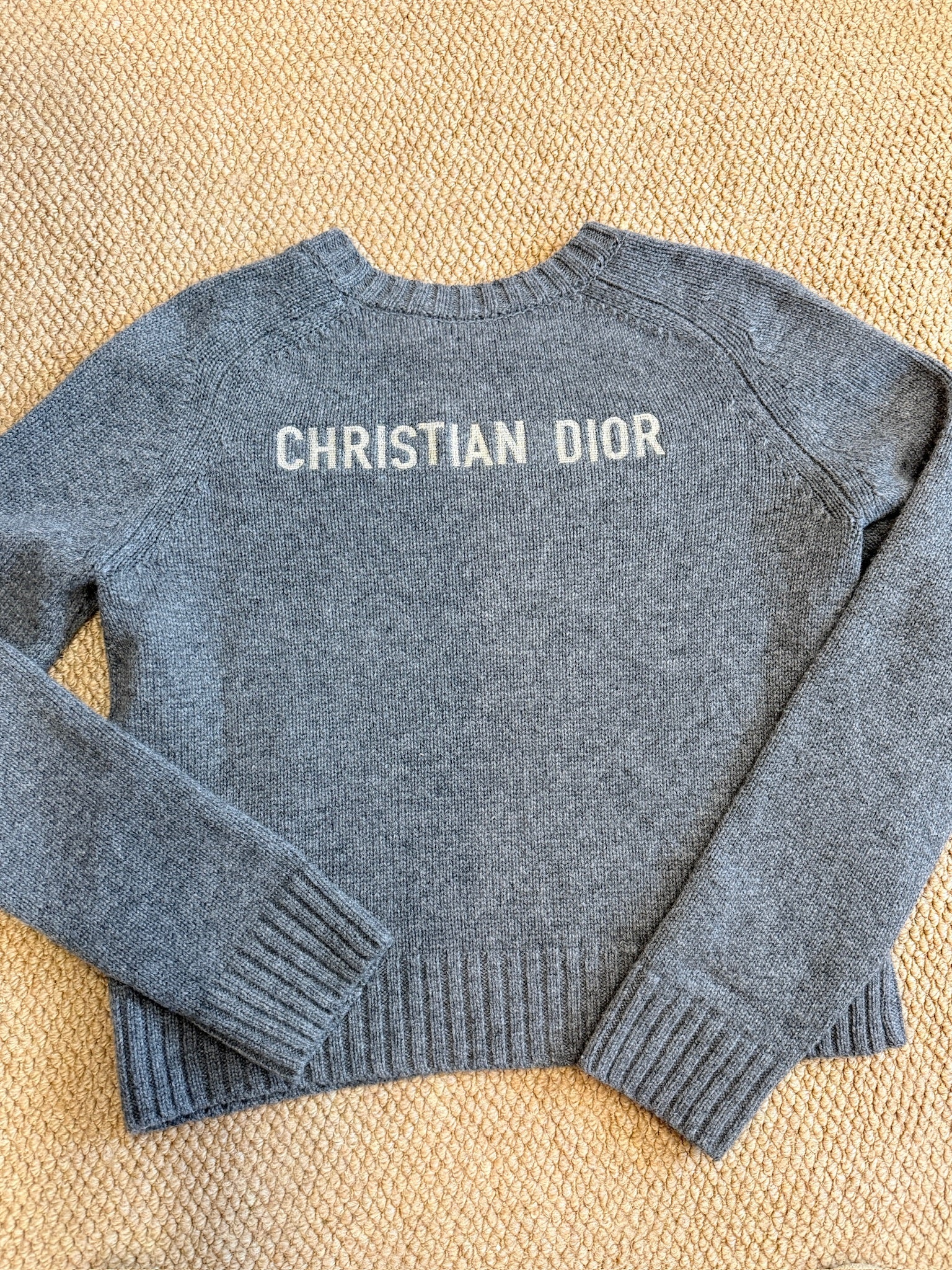 Christian Dior Grey Cashmere Knit/Logo Embroidered Sweater- Size FR34