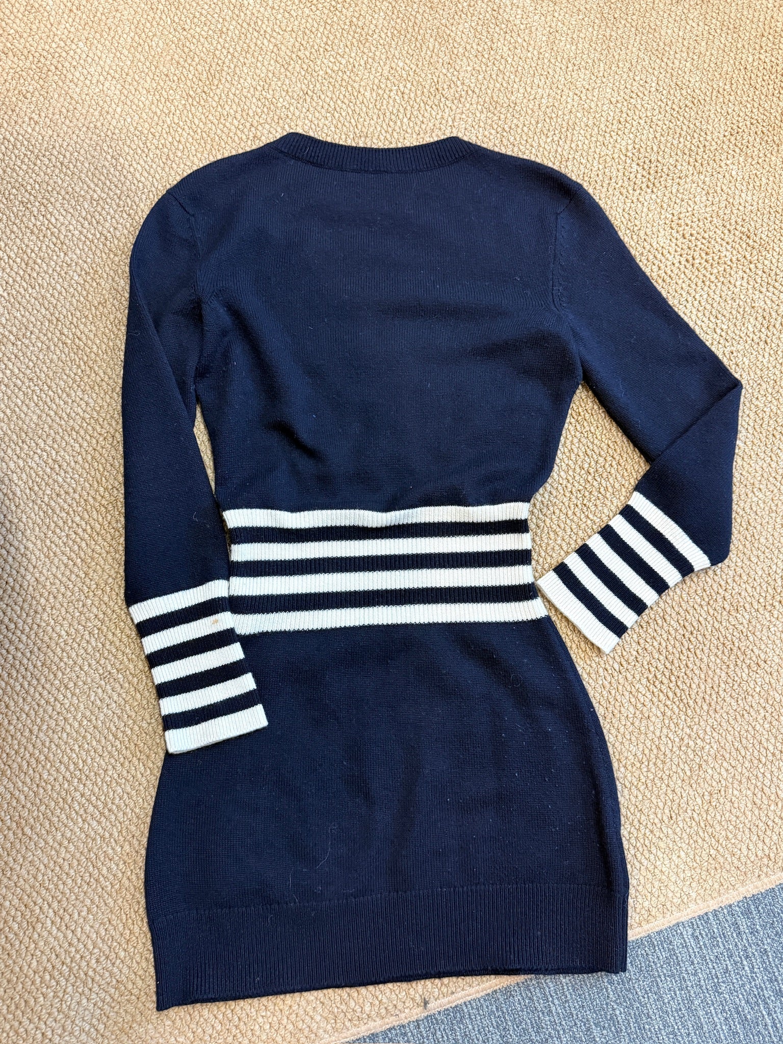 Chanel Striped Long-Sleeve Cashmere Mini Dress - Size FR 36