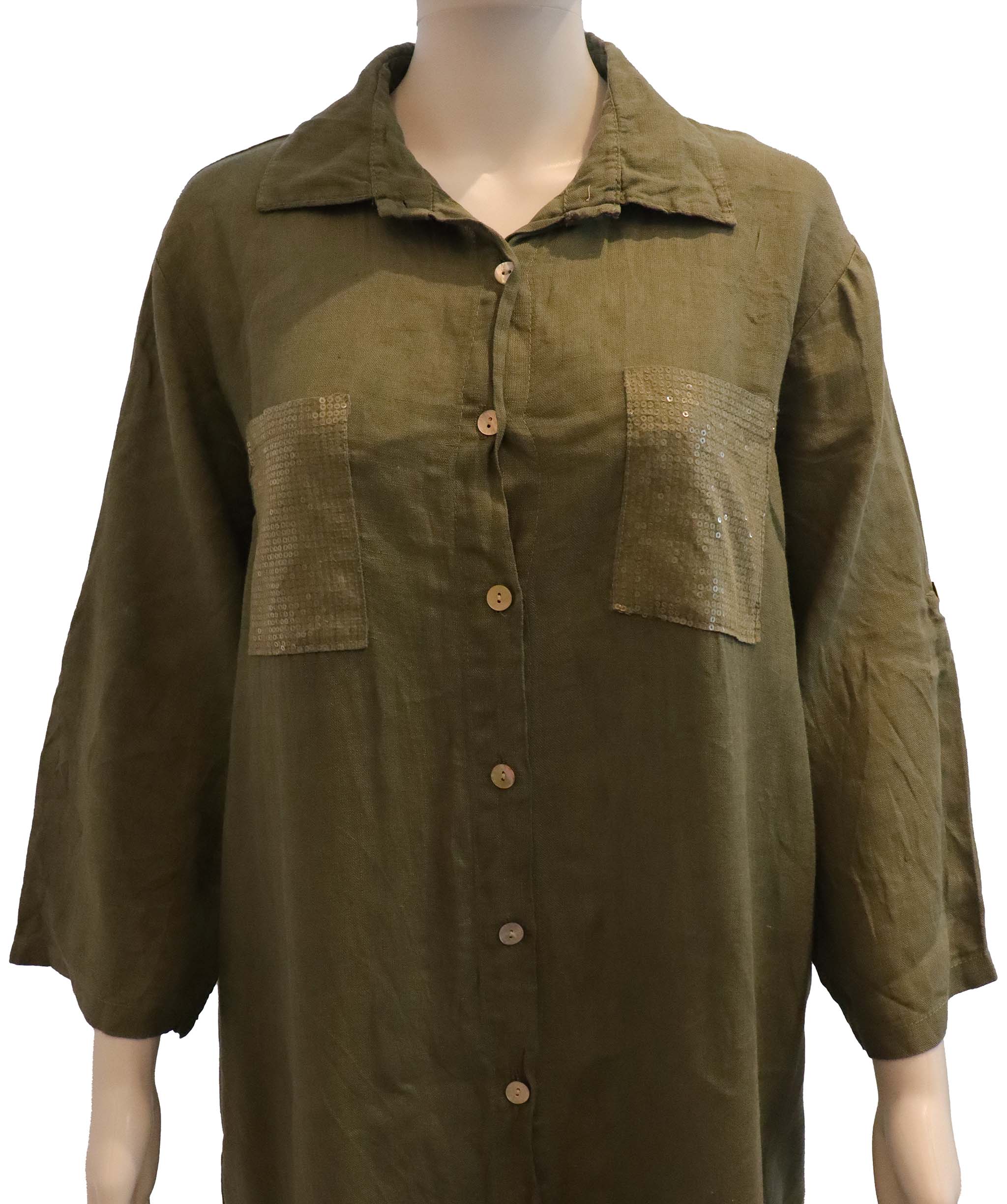 Khaki linen dress AGC3668