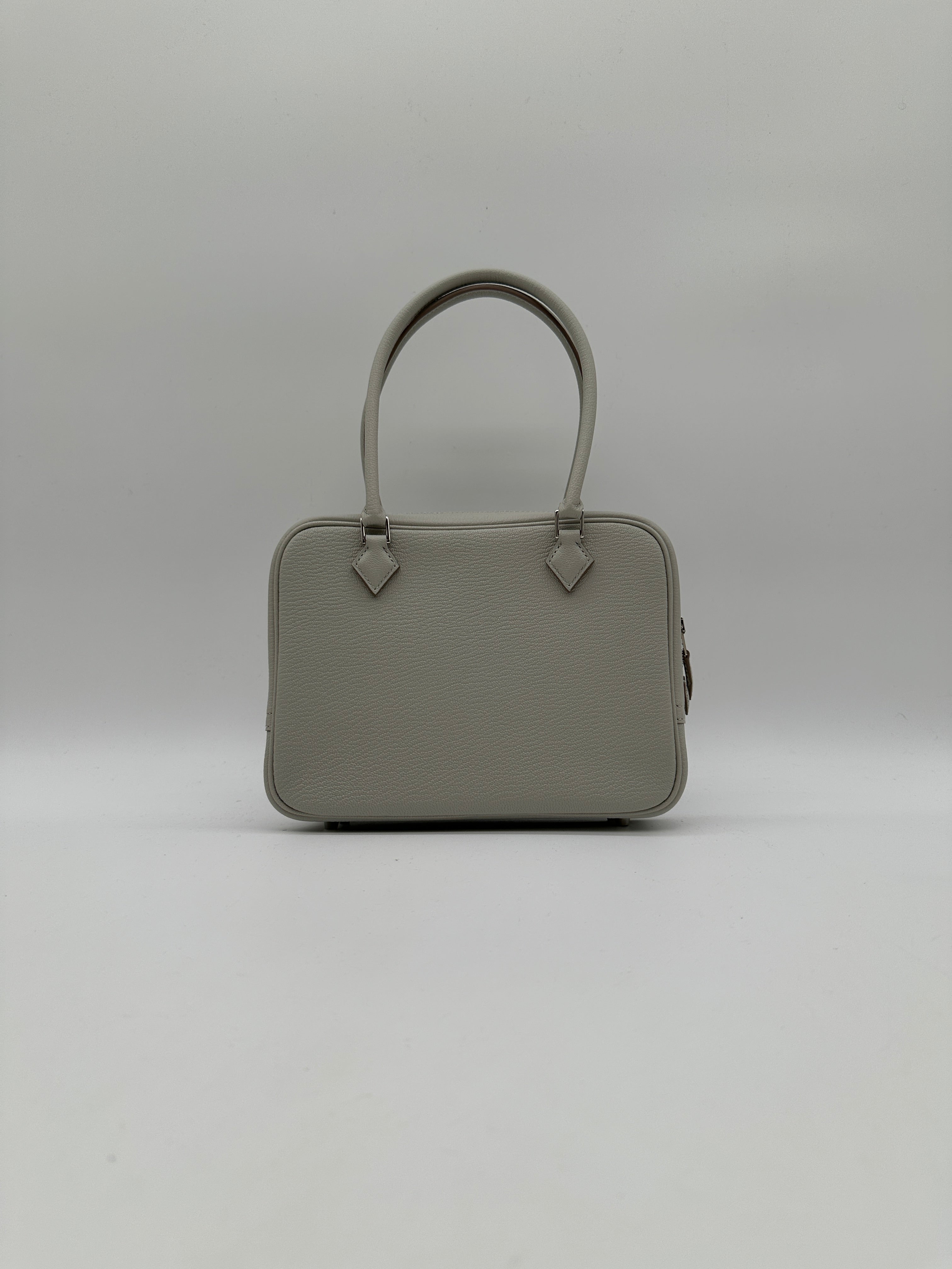 Hermès Mini Plume Chevre Gris Perle Palladium Hardware