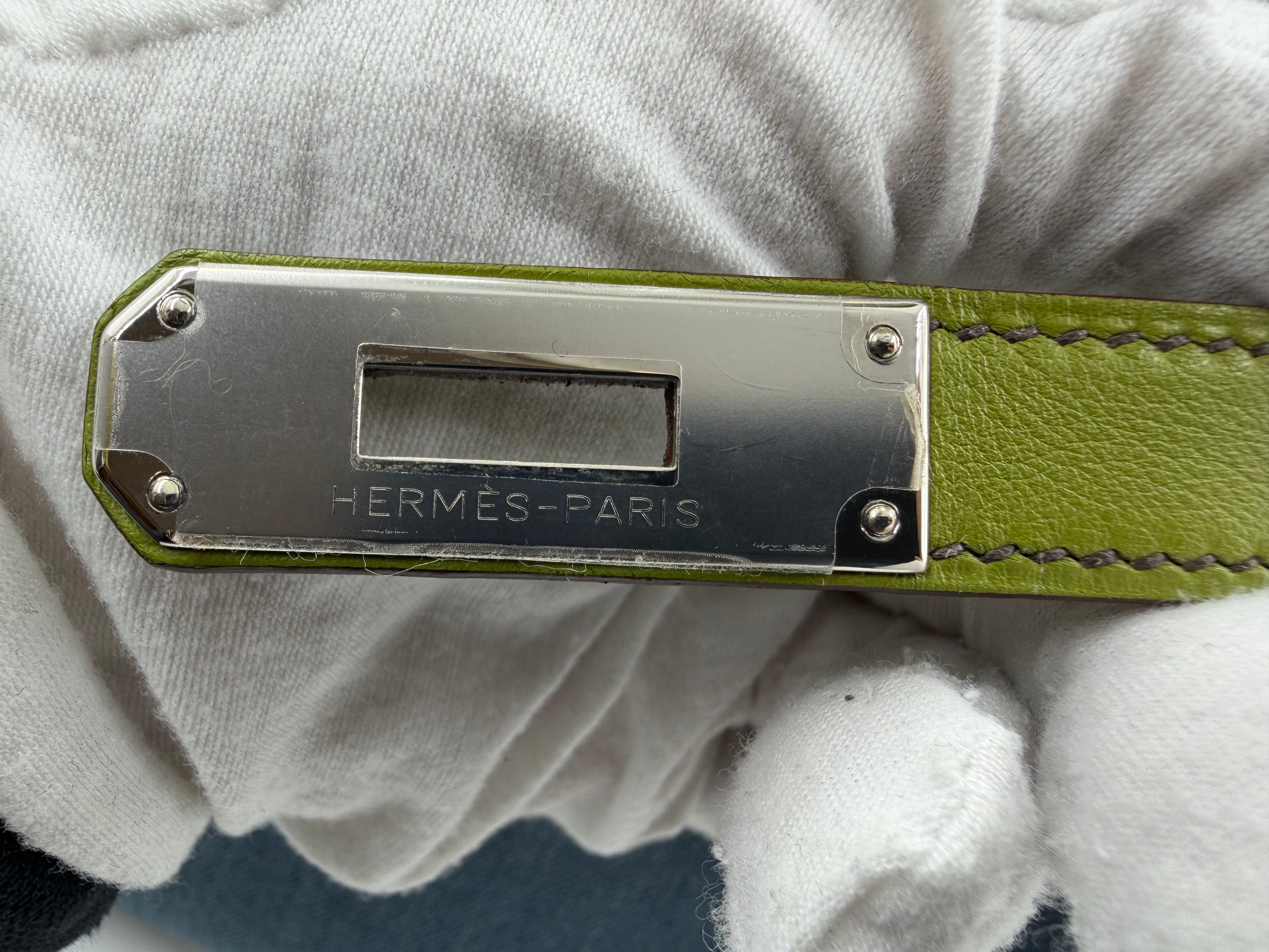 *LONDON LOCATED* PRELOVED HERMÈS BIRKIN 30CM VERT ANIS Swift Leather and Denim Toile with Palladium Hardware