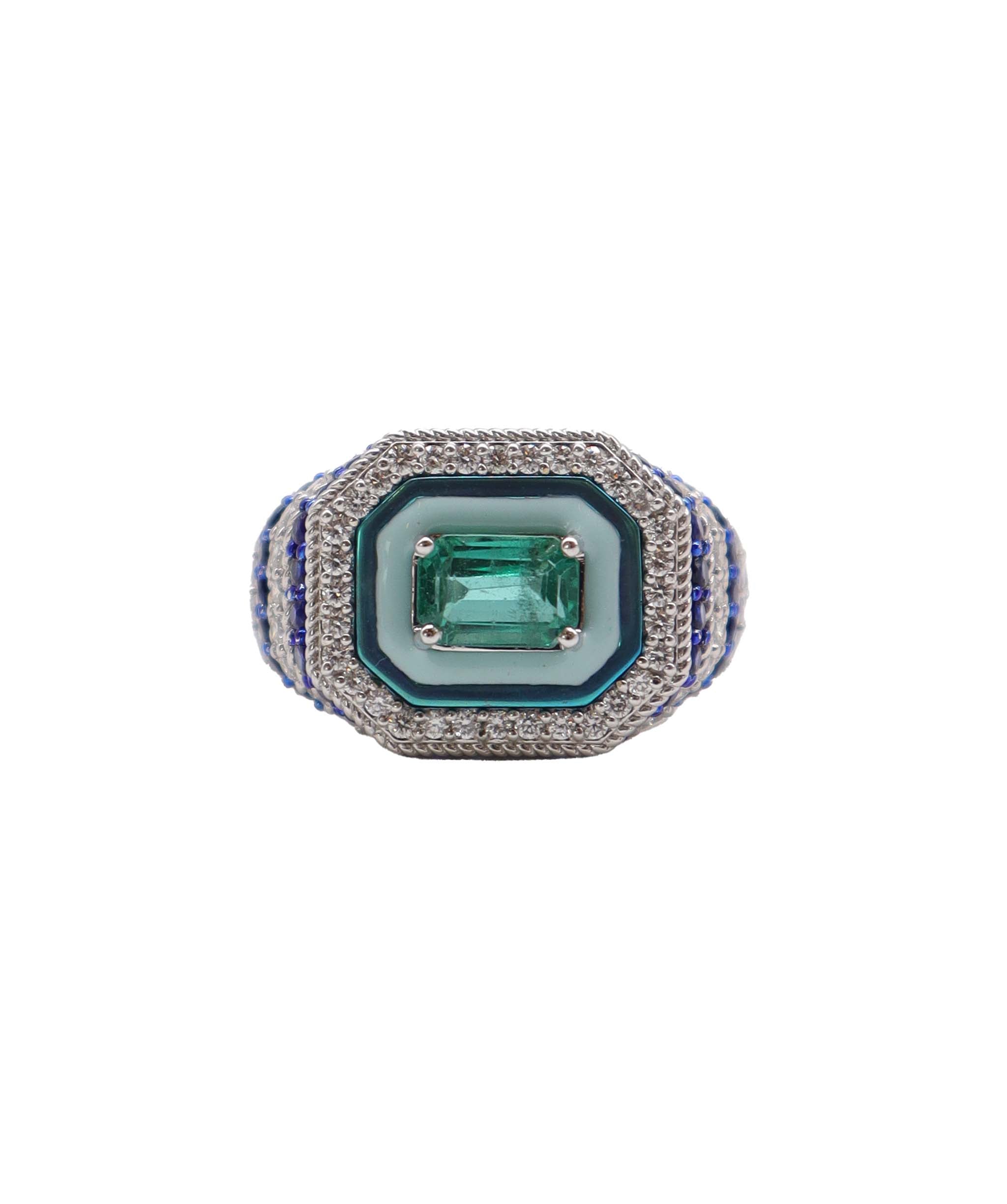 KAMYEN 0.64CT BLUE SAPPHIRE ROUND,ZAM EM AND ROUND DIAMOND RING Ring R-AA73G