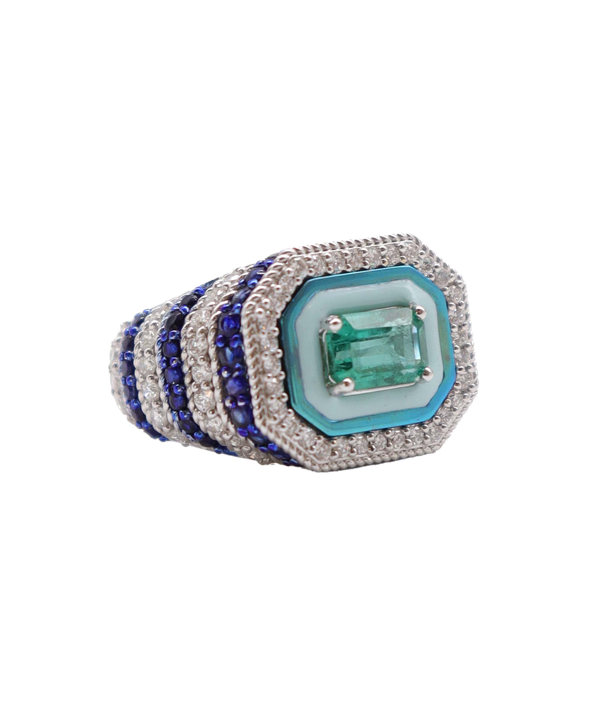 KAMYEN 0.64CT BLUE SAPPHIRE ROUND,ZAM EM AND ROUND DIAMOND RING Ring R-AA73G