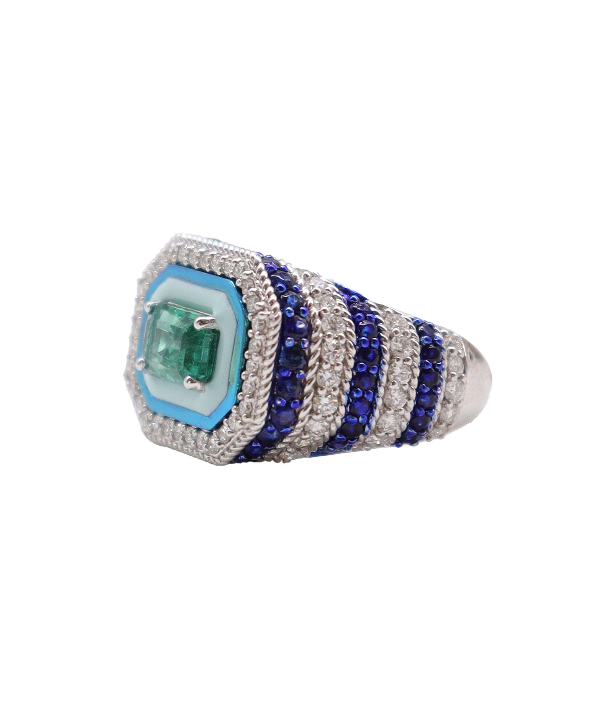 KAMYEN 0.64CT BLUE SAPPHIRE ROUND,ZAM EM AND ROUND DIAMOND RING Ring R-AA73G