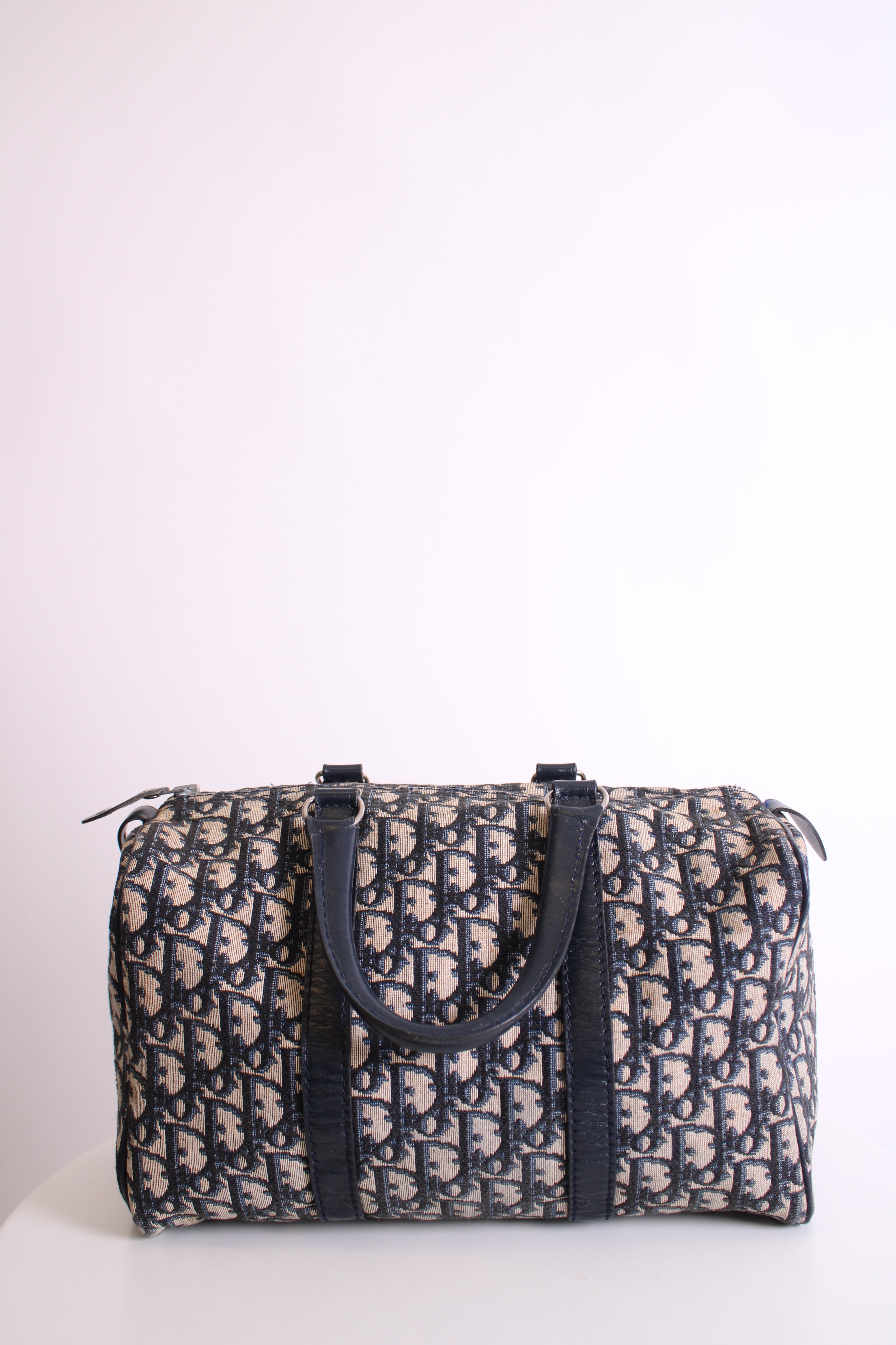 Christian Dior Oblique Monogram Boston Bag Beige/ Navy 30