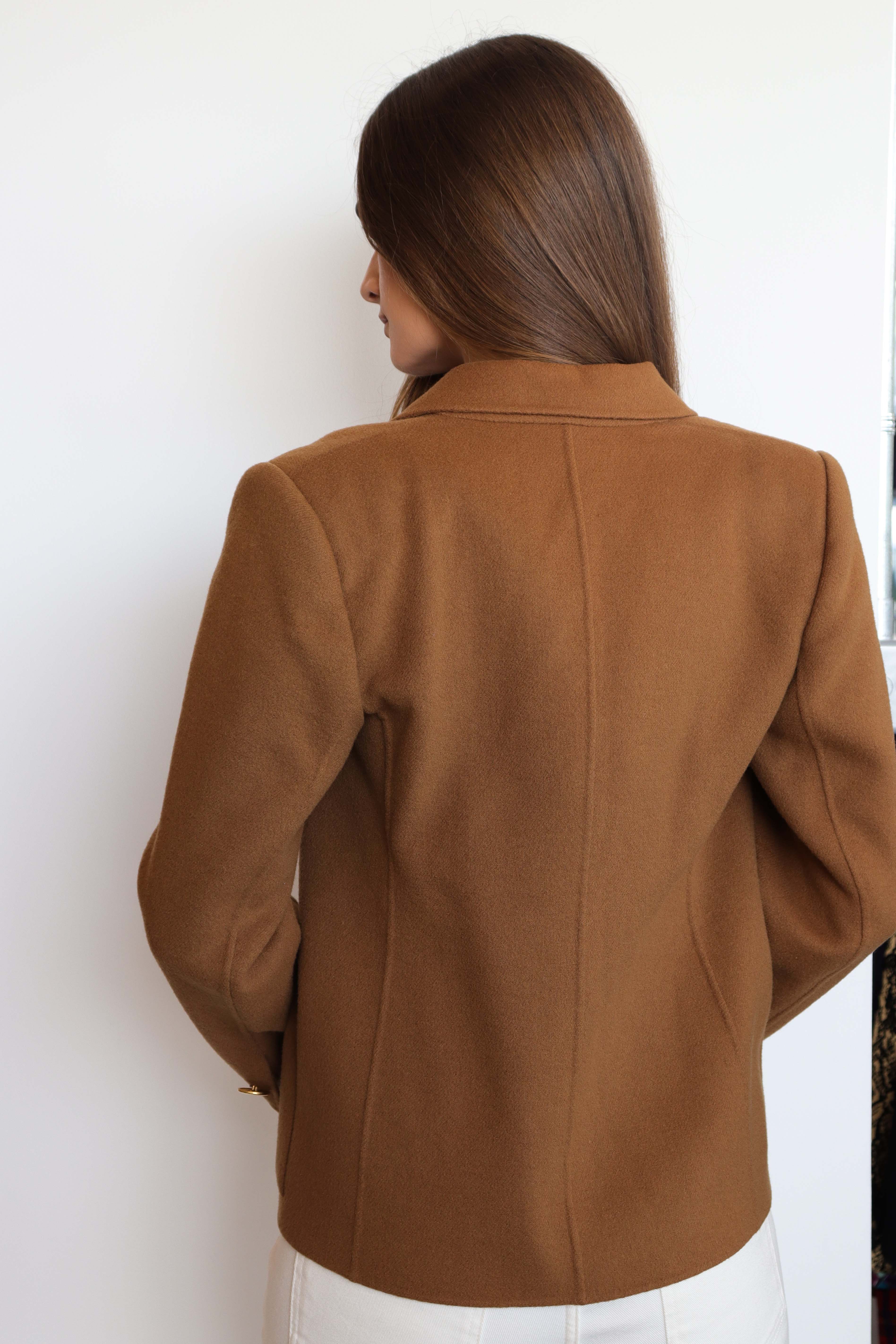 YSL Logo Cropped Coat Brown DXBS2033