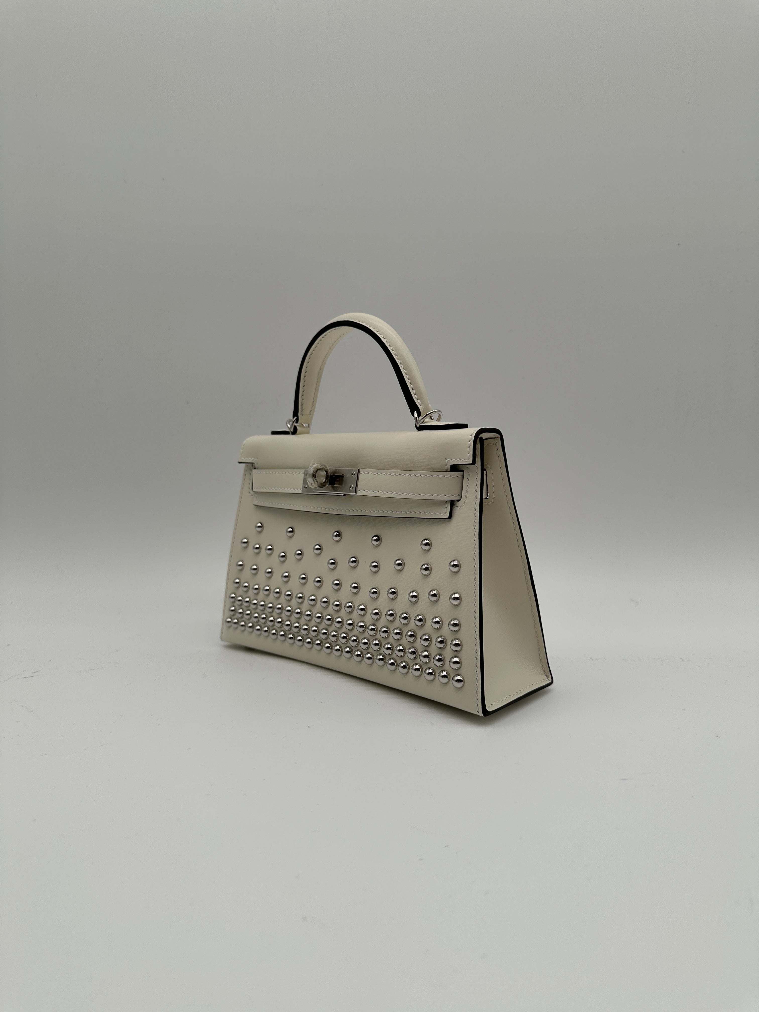 Hermès Mini Kelly Cloute Cream Palladium Hardware G