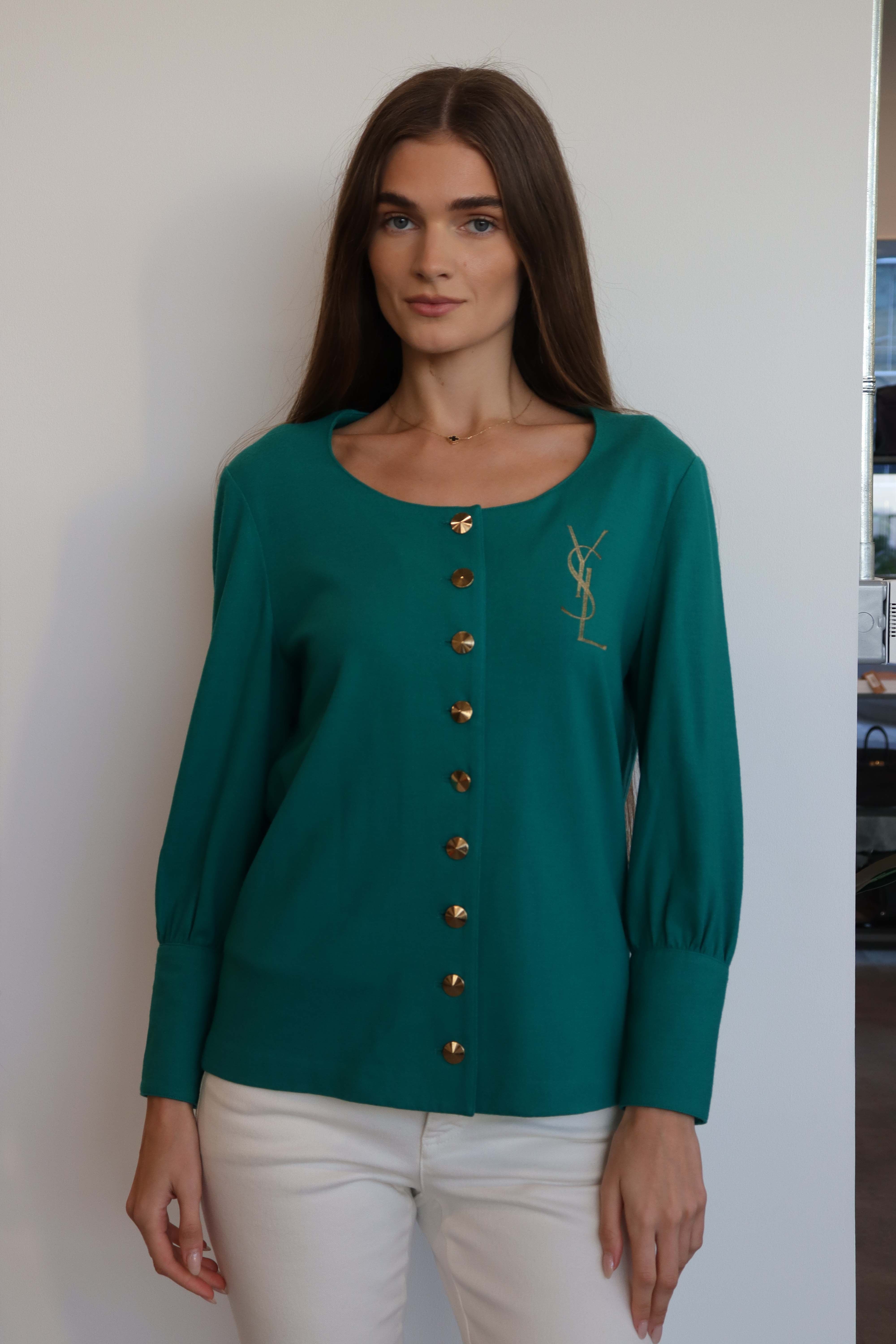 YSL Logo button cardigan green DXBS2046