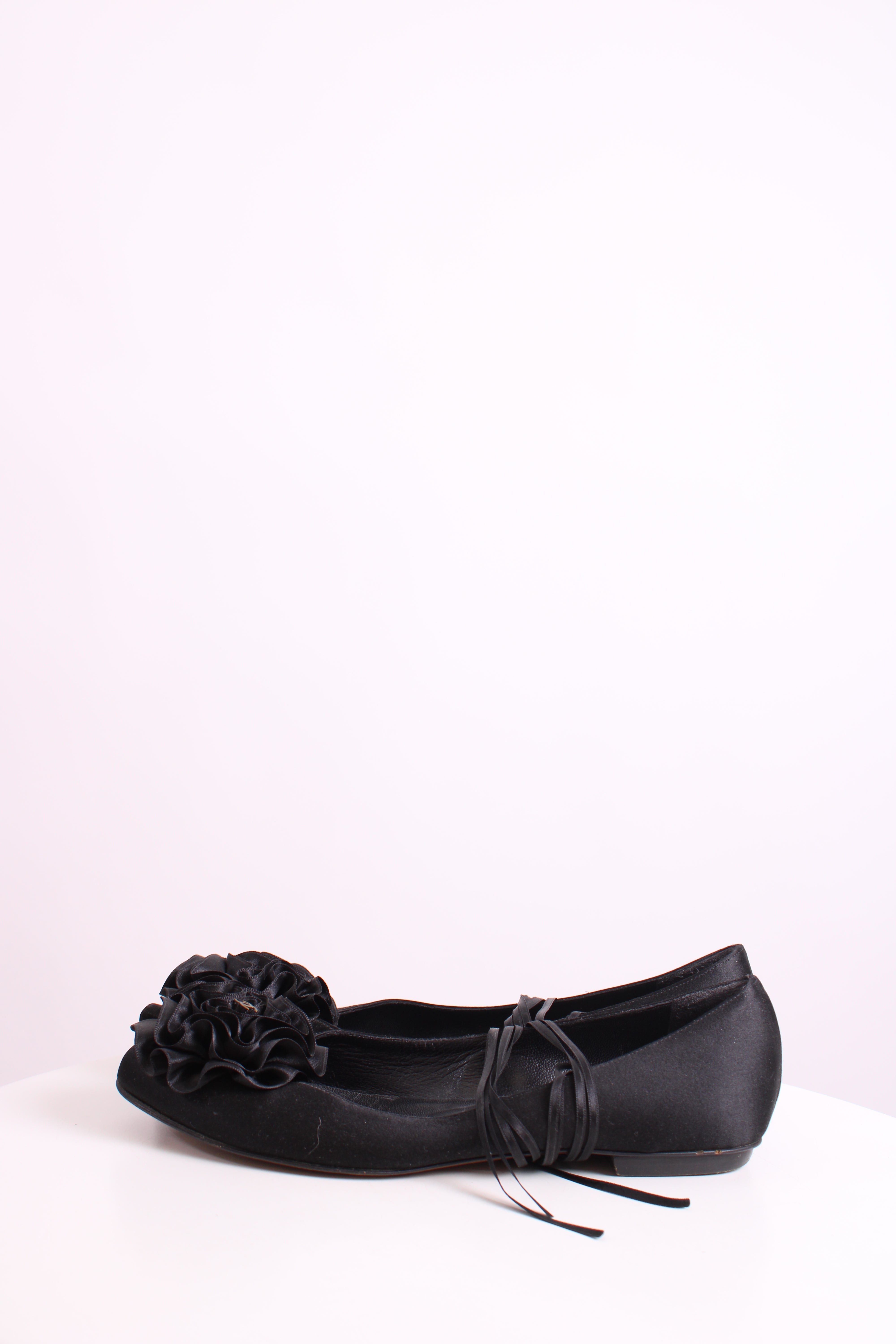 Chanel CC Ruffle Camellia Ballet Flats Black 38